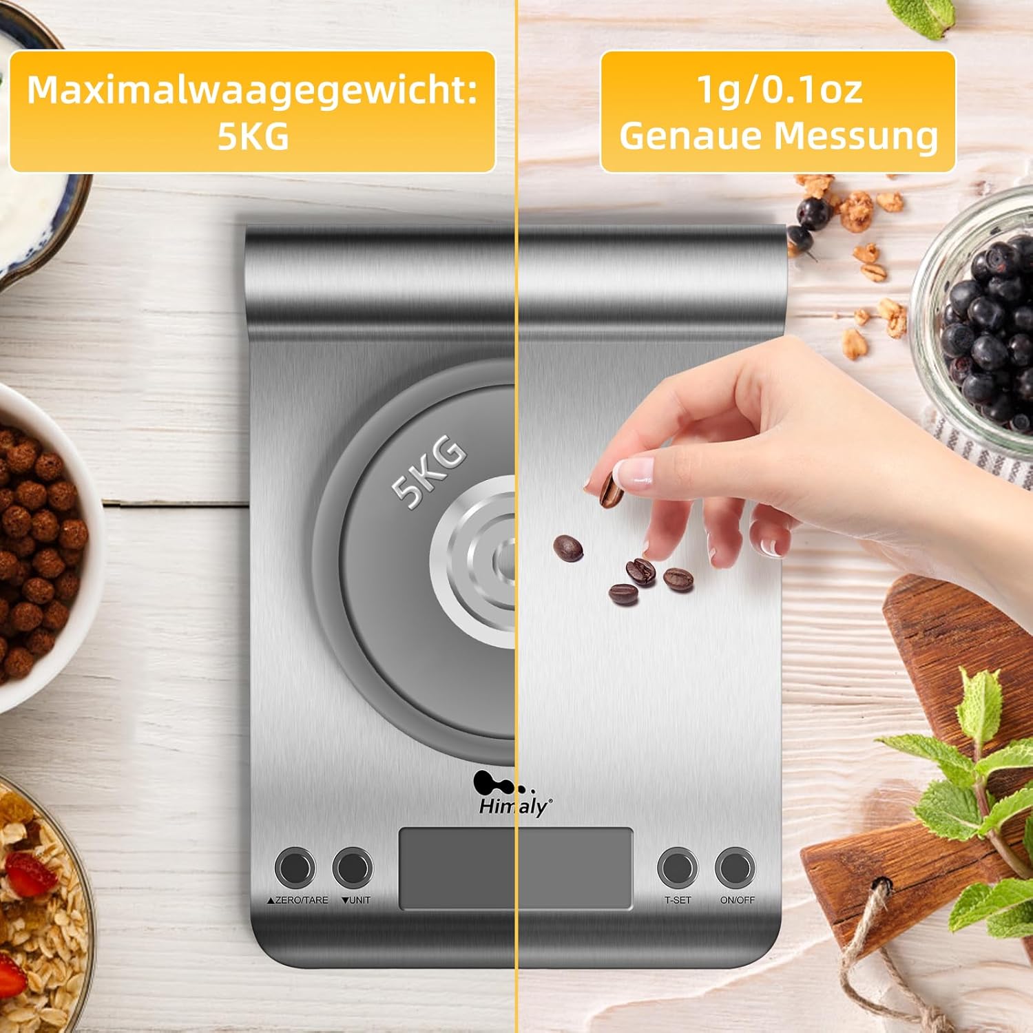 Uten Digitale Küchenwaage, weiße Buchstabenwaage mit Tara-Funktion, großes LCD-Display, automatische Abschaltung, elektronische Waage für Lebensmittel/Backen/Kochen (8 kg in 1 g), weiß – Bild 6