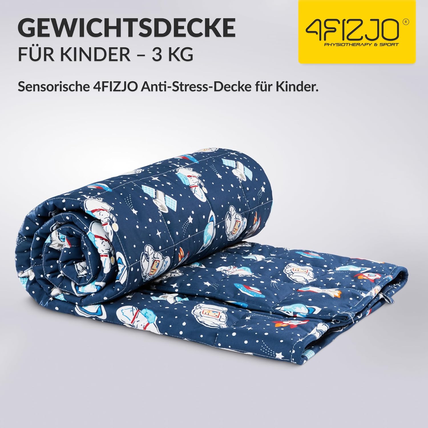 4FIZJO Gewichtsdecke Kinder 3 kg 100 x 150 cm, Therapiedecke zum Stressabbau & Angstzustände, hypoallergene Glasperlen, weiche & kühlende Polyester-Außenschicht, für Kinder von 15-25 kg, Dunkelblau – Bild 2