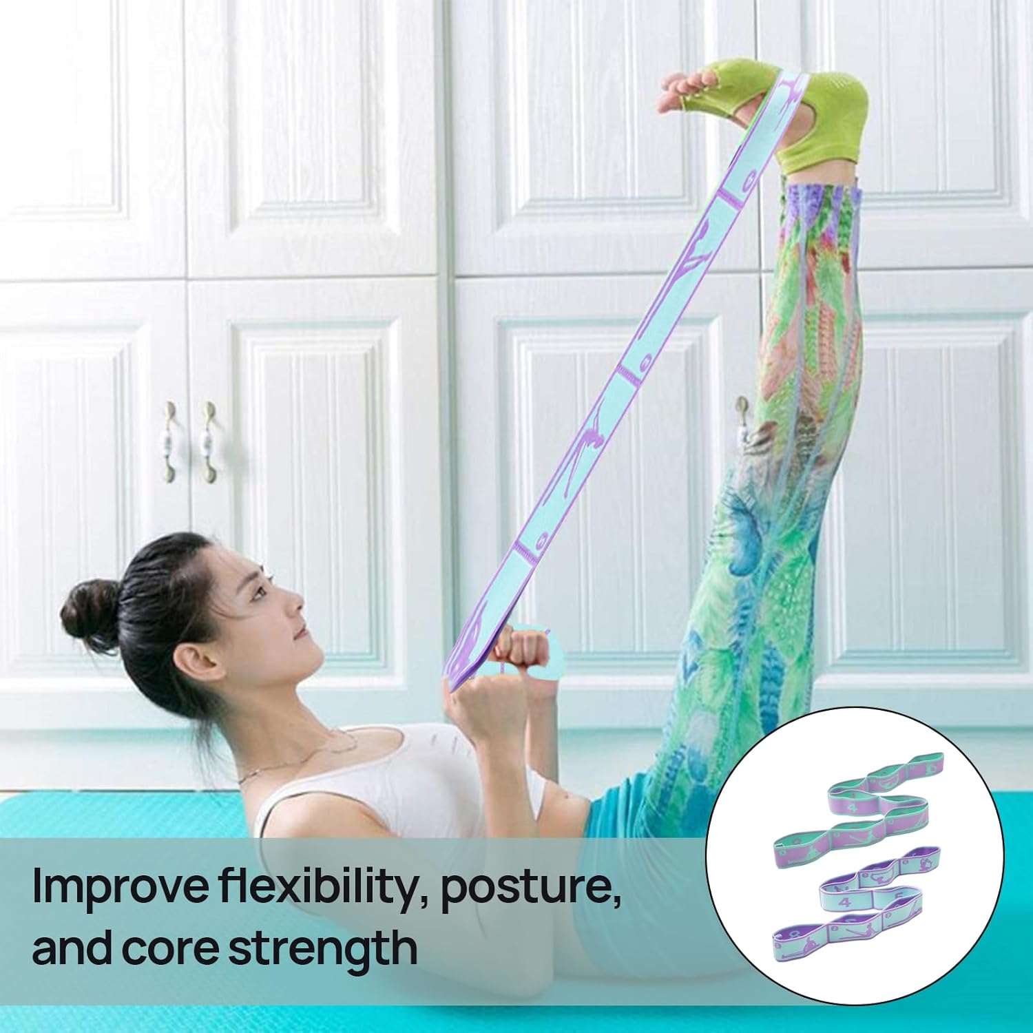 2 Stück 8-Loop-Widerstandsbänder, Yoga-Gurt, für effektives Dehnen und Yoga-Training, Fitnessband, Stretchband und Gymnastikband in einem, ideal für Yoga-Begeisterte und Sportler – Bild 6