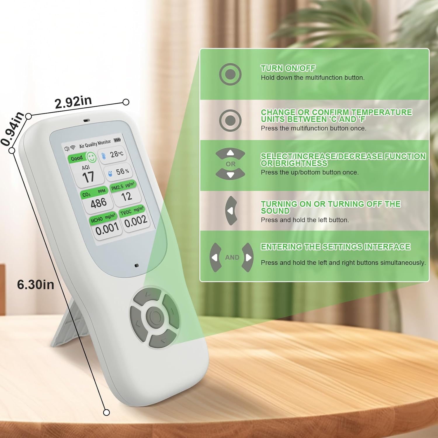 10-in-1-Luftqualitätsmessgerät-Detektor, NDIR-WLAN-Luftqualitätsmonitor mit AQI/CO2/PM1,0/PM2,5/PM10/HCHO/TVOC, Temperatur und Luftfeuchtigkeit, tragbarer Formaldehyd-Detektor mit Smart App für das Home Office – Bild 7