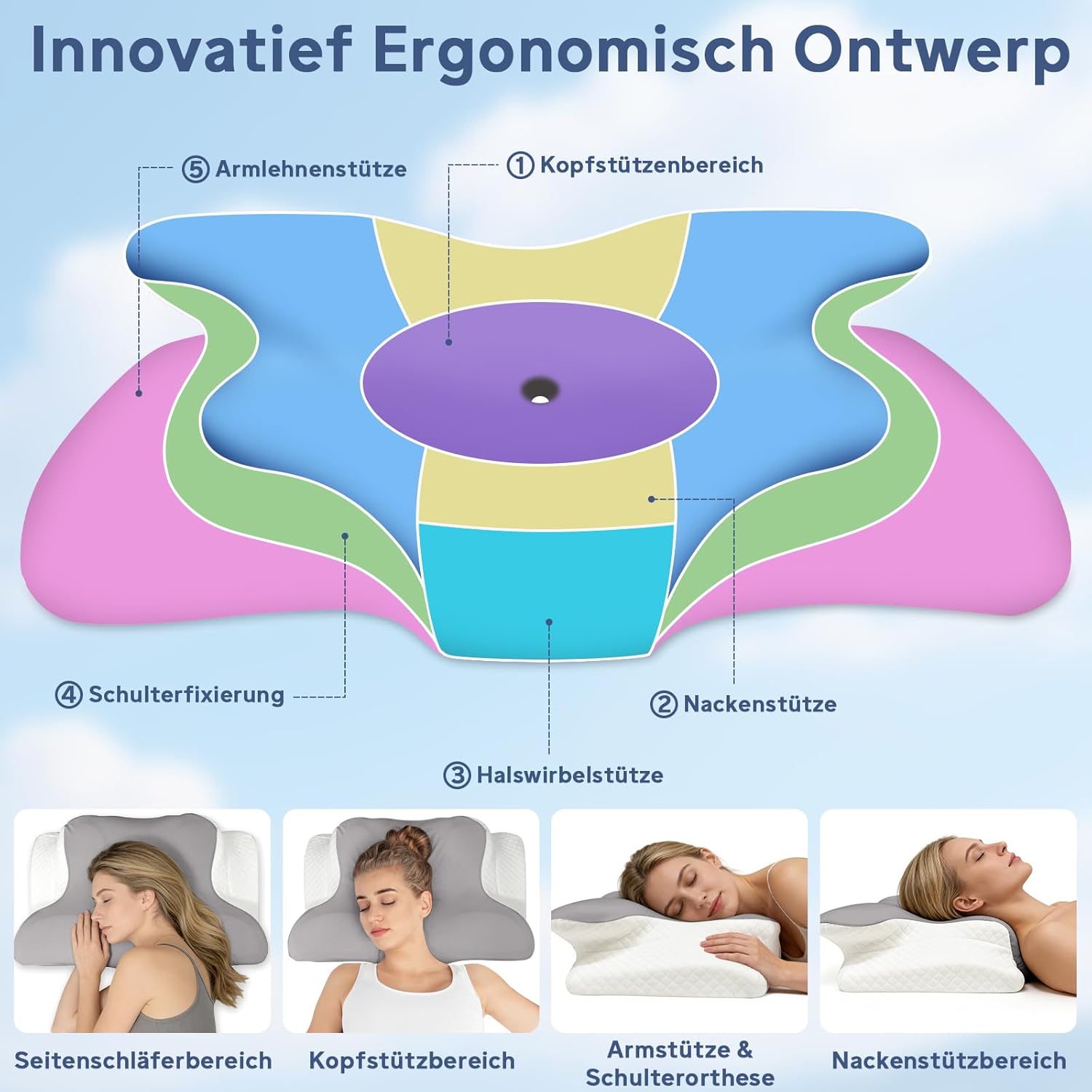 Nackenkissen Kopfkissen, Memory Foam Nackenkissen, Ergonomisches Kopfkissen für Seiten, Rücken & Bauchschläfer, Orthopädisches Kissen, Weich und Bequem (60 x 40 x 13 cm, Grau) – Bild 3