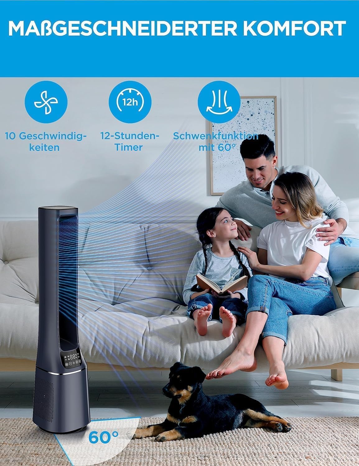 Midea MFP-120i (BL) 2-in-1-Turmventilator, leiser 27-dB-Luftreiniger, H13, echter HEPA auf 47,6 ㎡, LED-Display, Fernbedienung, Oszillation, 12-Stunden-Timer, kompatibel mit kabelloser Verbindung, App Alexa und Google – Bild 5