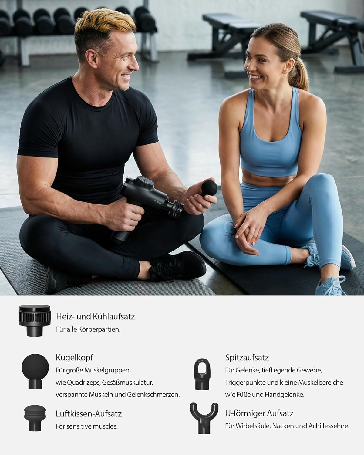 Massagepistole mit Wärme und Kälte, Naplor Massagepistole Muskel-Percussion-Massagegerät 10 mm für tiefe Gewebeentspannung, LCD-Display, 5 Köpfe & 5 Ebenen, für Nacken, Rücken, Schulter, inklusive Tasche – Bild 9