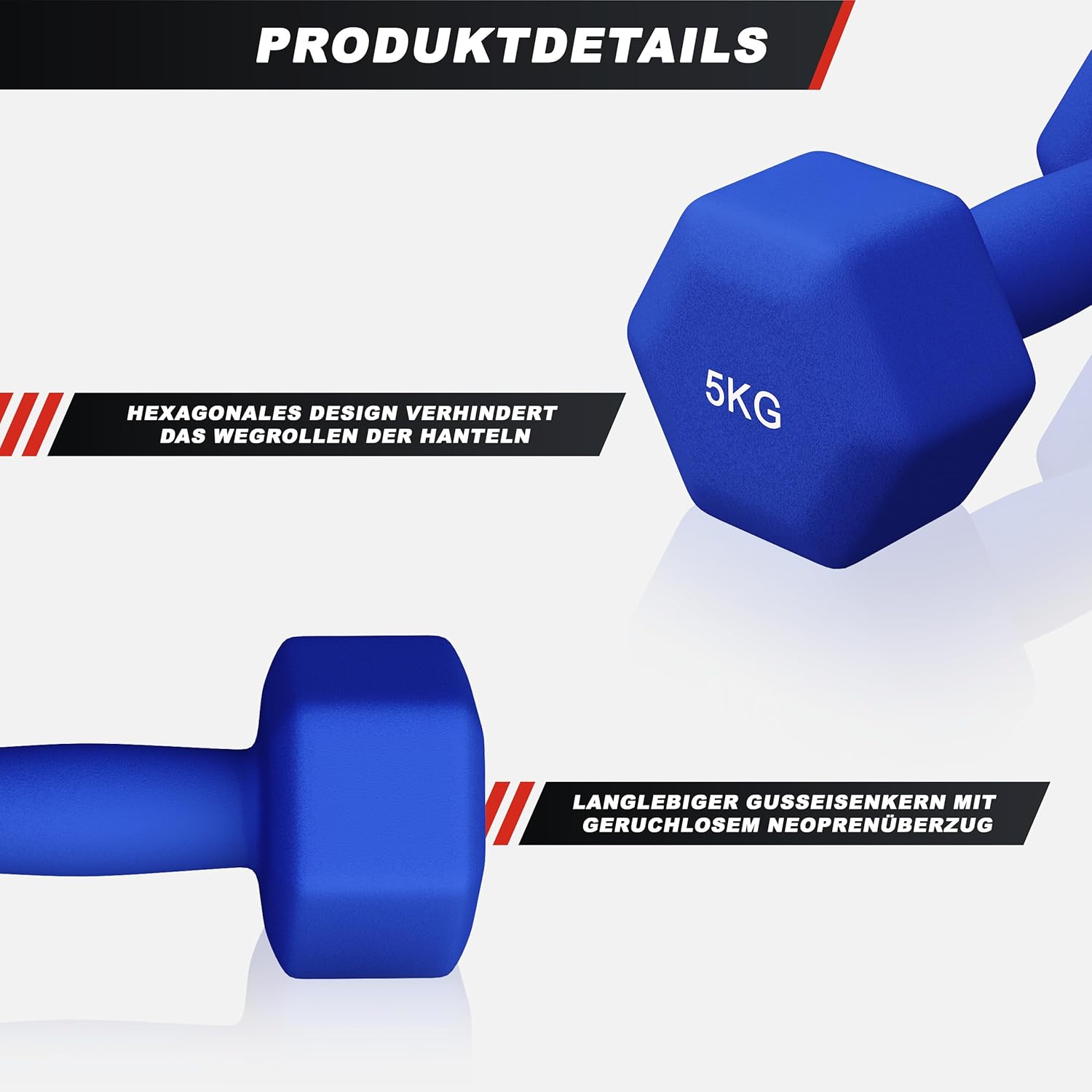 GORILLA SPORTS® Kurzhantel-Set – Neopren, Gusseisen, Gewicht und Farbe wählbar – Sechseck-Hanteln, Kurzhantel-Set, Kurzhantelgewichte, Kurzhantel-Set für Pilates, Damen, Herren – Bild 5