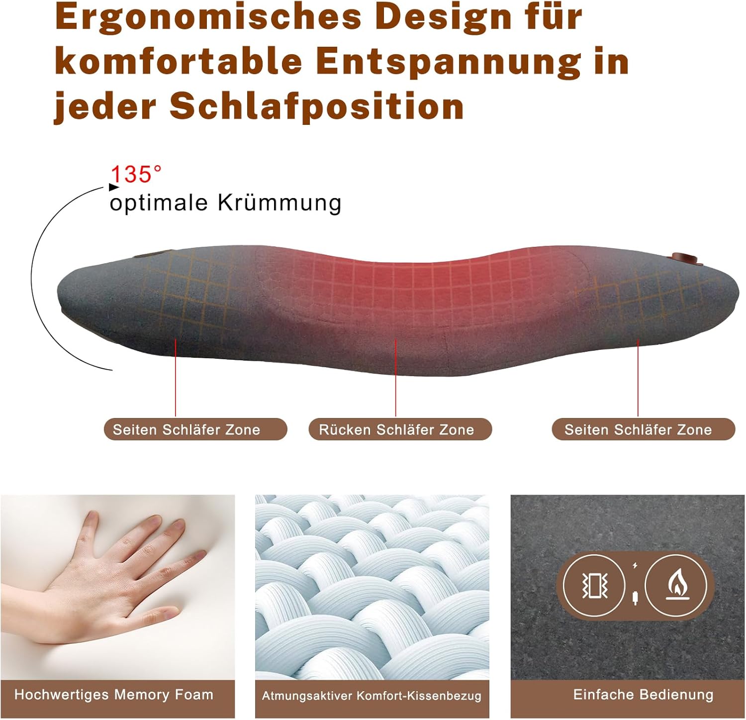 3-in-1-Rückenmassagegerät, elektrisches Lendenkissen mit Wärme- und Vibrationsmassage, ergonomische Rückenstütze, Massagegerät für den Rücken, elektrisches Lendenwirbelmassagegerät für den Rücken mit Traktion – Bild 6