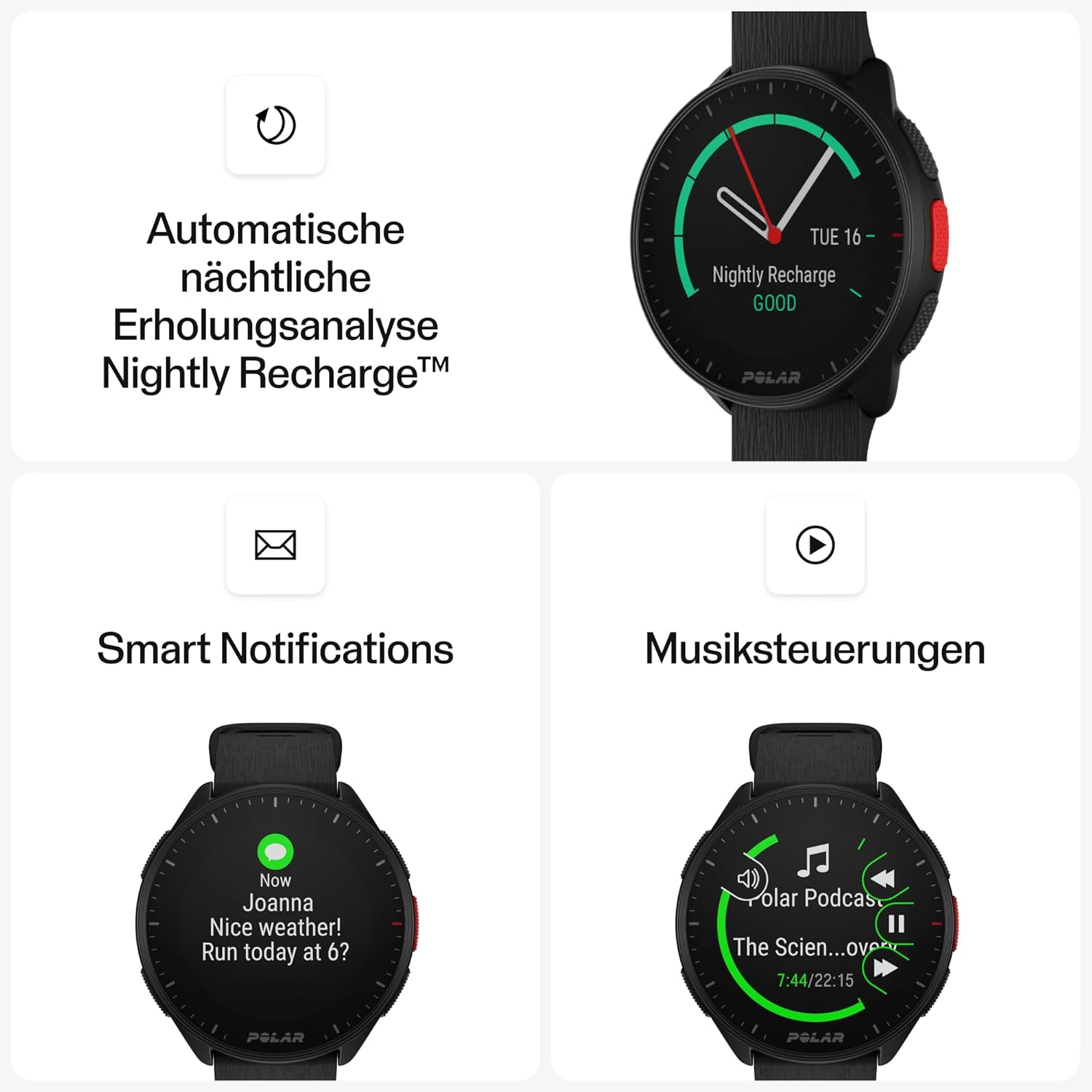 Polar Pacer - GPS-Laufuhr - sehr schneller Prozessor - Ultraleicht - helles Display - griffige Tasten - personalisiertes Trainingsprogramm & Erholungsfunktionen - Pulsmesser - Musiksteuerung – Bild 6
