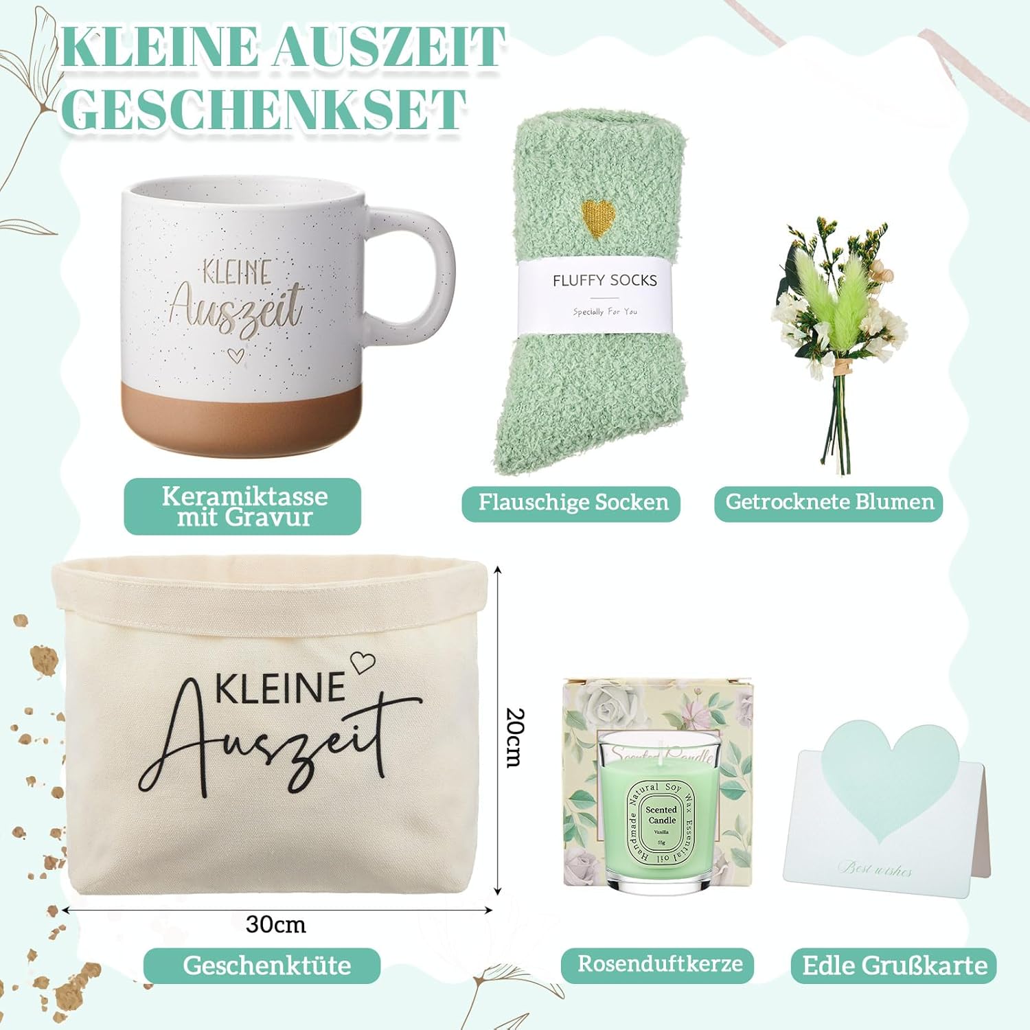 Xuniea Kleiner Auszeit-Geschenkkorb, Wellness-Geschenke-Set für Frauen, Entspannungsritual, Geschenkset für Sie, Frauentag, 18, 40, 70. Geburtstag, Geschenk für beste Freundin, Kollegin, Schwester, Mama, Oma (grün) – Bild 2