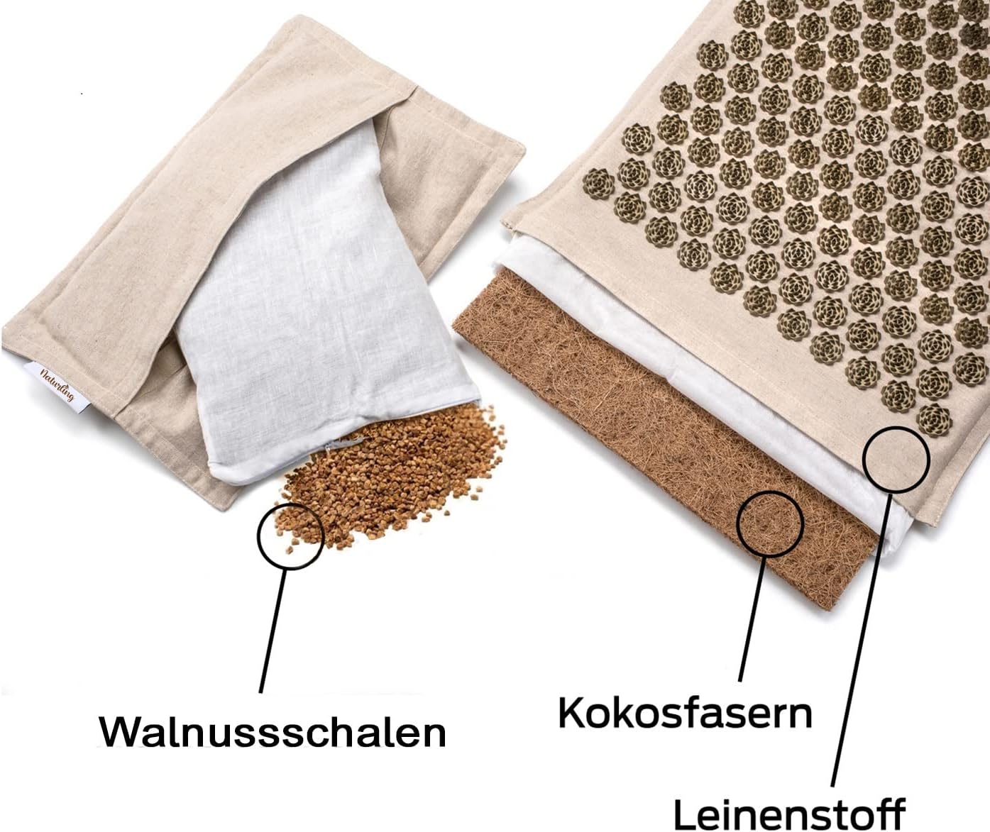 naturling Akupressurmatte 70 x 45 cm mit Kissen und Tasche – Nachhaltiges Akupunkturmatten-Set aus Leinenstoff und Kokosfasern – Bild 3