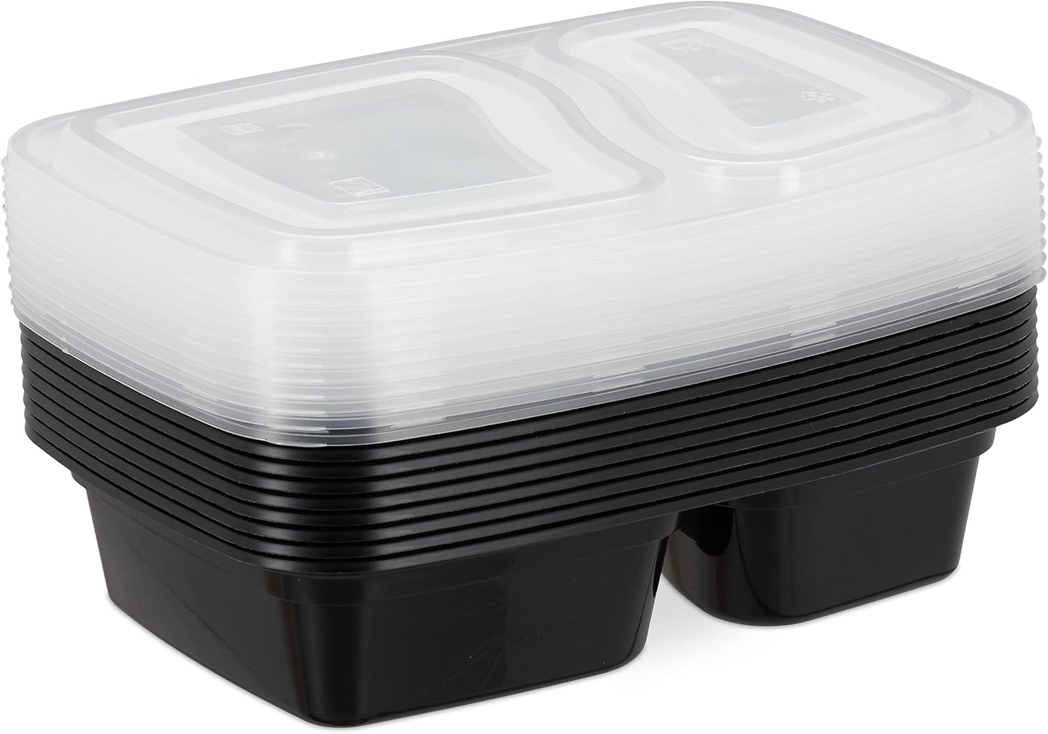Relaxdays Meal-Prep-Boxen, 10er-Set, 2 Fächer, mikrowellengeeignet, 800 ml, Lebensmittelbox aus Kunststoff mit Deckel, schwarz, 10028692 – Bild 6
