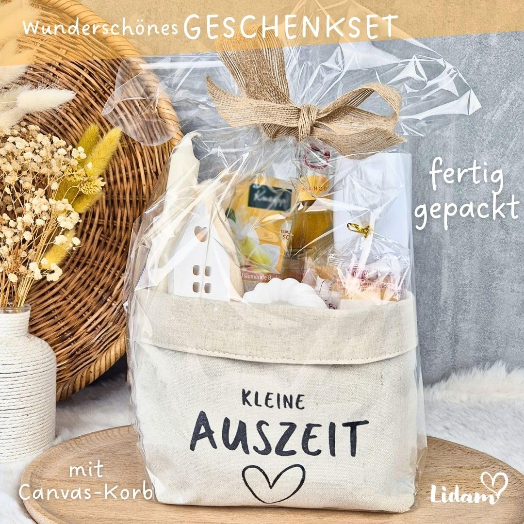Wellness-Geschenk | Geschenkset Damen mit Entspannungsbadeschaum | Kleine Auszeit in Canvas-Baumwollkorb Geschenk Freundin | Entspannungsgeschenk | Geschenke Freundin | Geburtstagsgeschenk Frauen – Bild 2