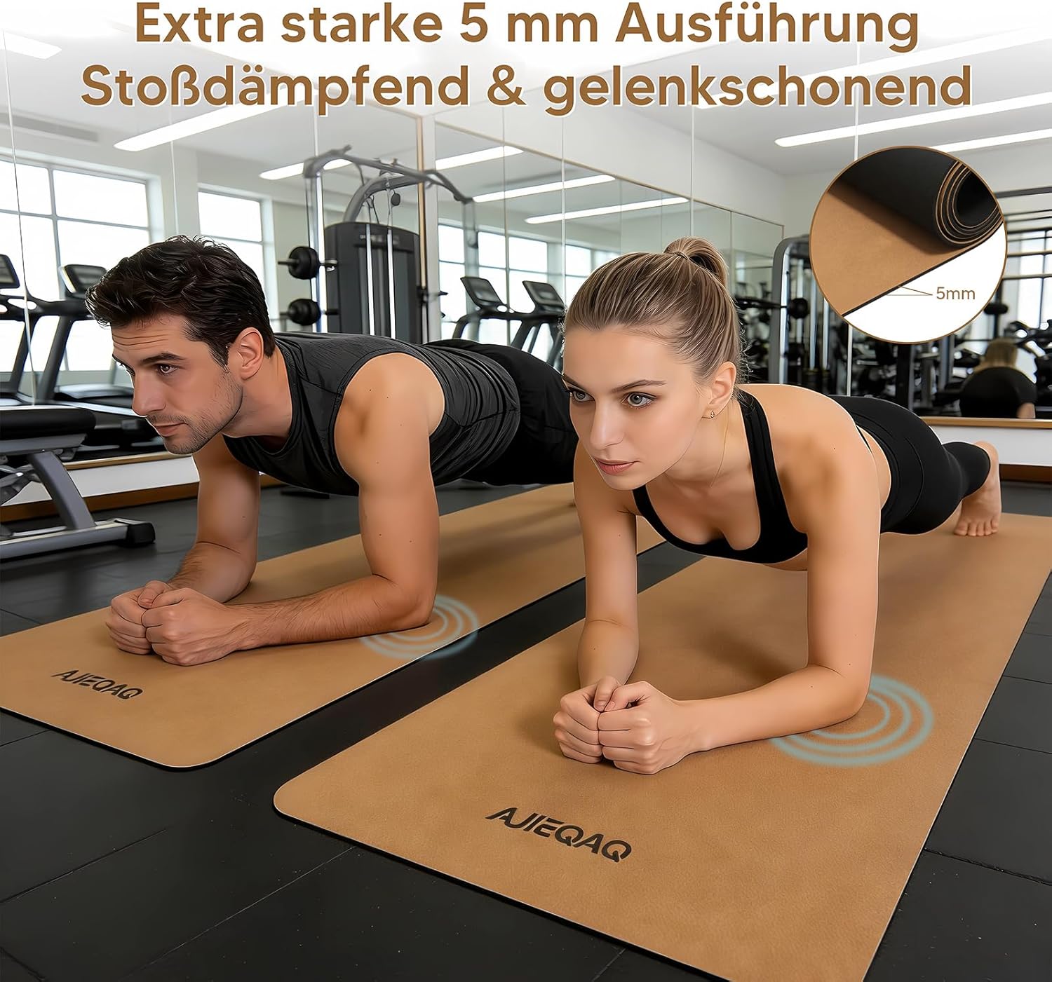 Premium Kork-Yogamatte aus Naturkautschuk – extra breit (183 x 80 cm) & 5 mm dick – rutschfeste XXL-Fitnessmatte für Yoga, Pilates & Gymnastik – gelenkschonend und formstabil – Bild 4