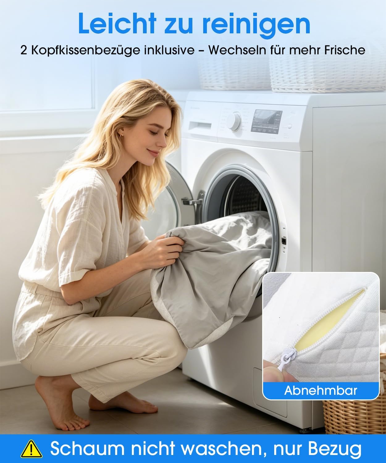 EASICUTI Nackenkissen, ergonomisches Kissen mit 2 kühlenden, waschbaren Bezügen, Memory-Schaum-Nackenstützkissen, Schmetterlingskissen für Seiten-, Rücken- und Bauchschläfer, 2 Höhenstufen – Bild 7