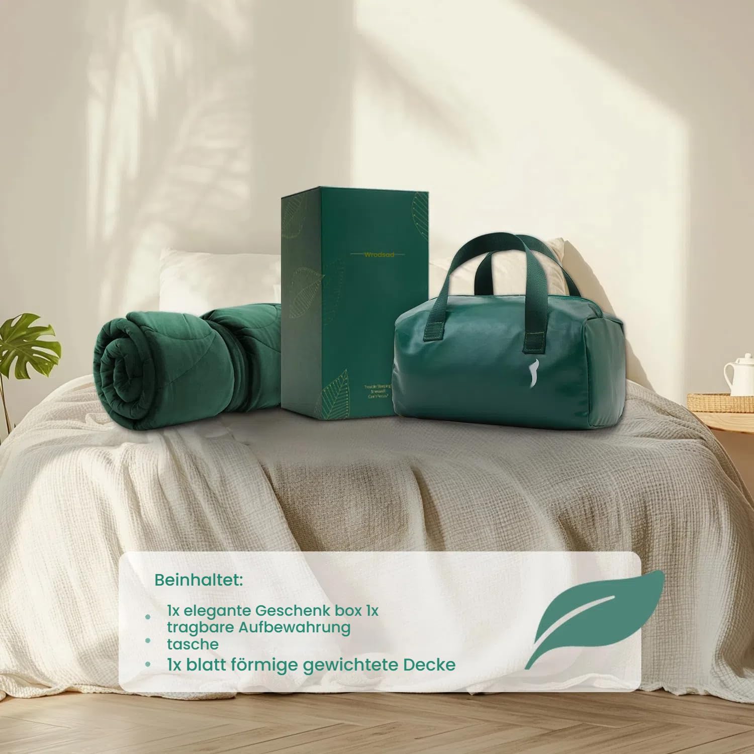 Gewichtsdecke 3,2 kg für Erwachsene – Tiefer Schlaf und bessere Erholung – Kuscheldecke aus Kristallsamt 100 x 70 cm zum Entspannen, Ausruhen & als Reisedecke – Grün – Bild 7