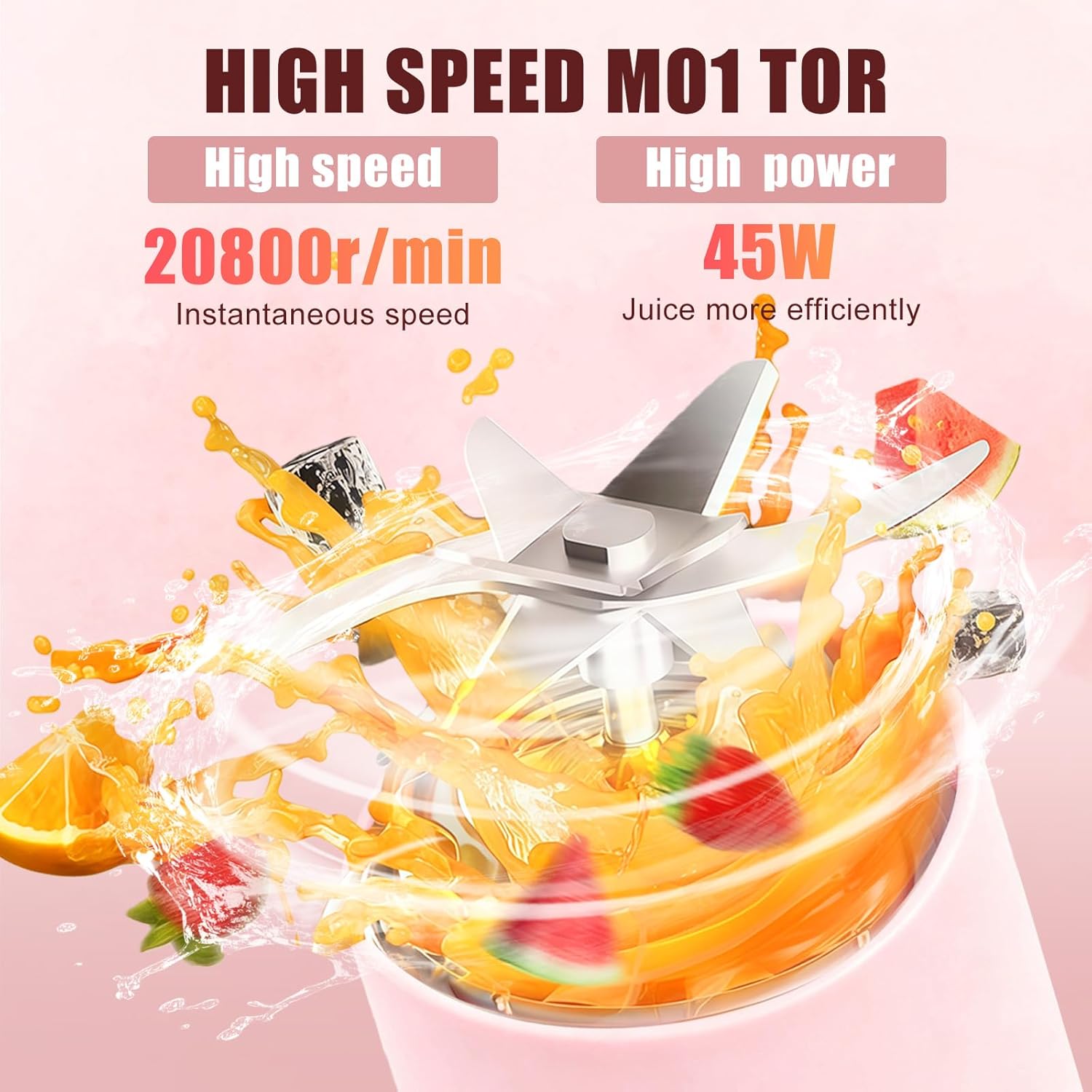 500 ml tragbarer Mixer, Smoothie Maker to Go mit Digitalanzeige, 16 Blatt elektrischer USB-Entsafter, Mini-Mixer für Shakes und Smoothies, für Küche, Reisen, Fitnessstudio, Pink – Bild 3