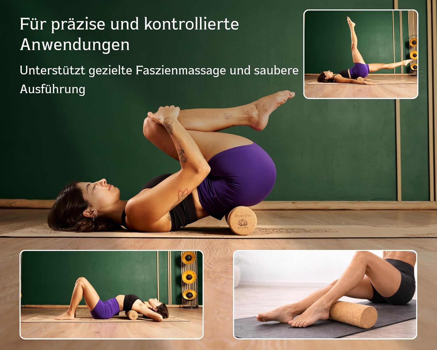 Kork-Faszienrolle aus Naturkork, 40 cm lang, Durchmesser 10 cm, hart, für Faszienmassage, Yoga und Pilates – Bild 6