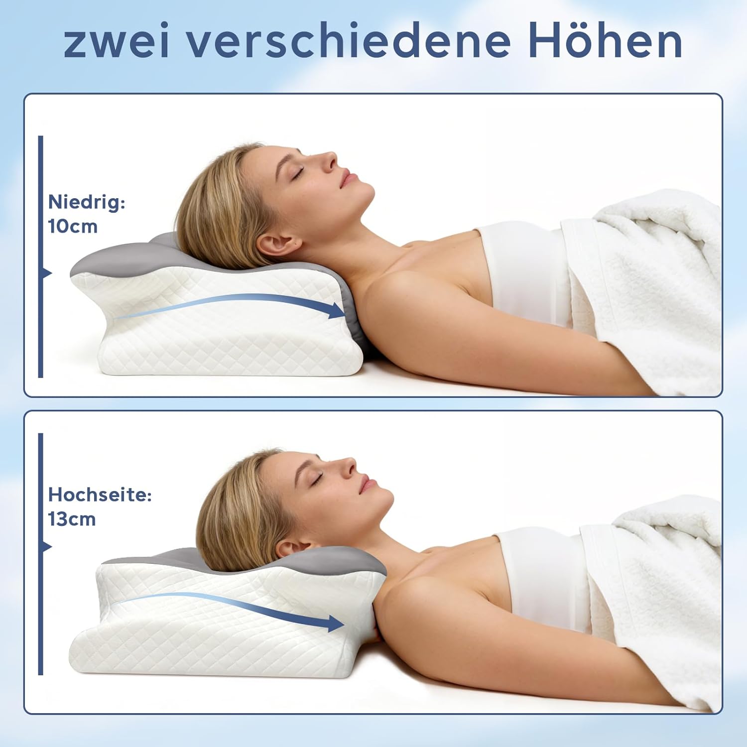 Nackenkissen Kopfkissen, Memory Foam Nackenkissen, Ergonomisches Kopfkissen für Seiten, Rücken & Bauchschläfer, Orthopädisches Kissen, Weich und Bequem (60 x 40 x 13 cm, Grau) – Bild 5