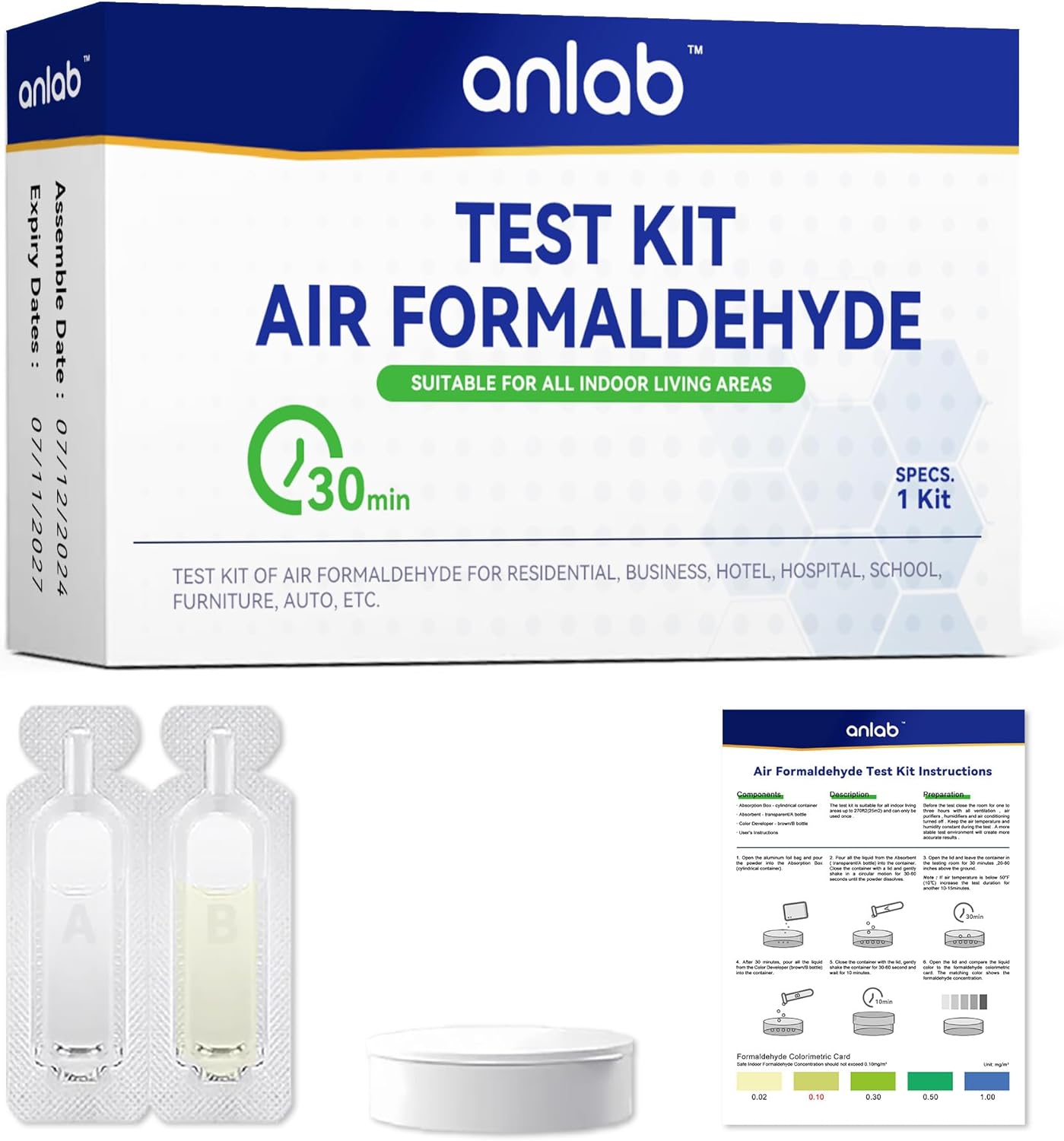 DIY-Testkit für Luftformaldehyd (HCHO) – zur Prüfung der Luftqualität, Detektor für Zuhause, Wohngebäude, Unternehmen, Hotels, Krankenhäuser, Schulen, Möbel, Autos (5er-Pack) – Bild 3