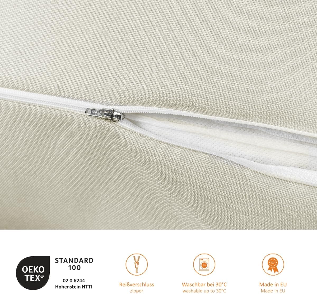 sleepling Rückenkissen, Keilkissen für Bett und Sofa, Lendenkissen, Lesekissen, Strandkissen, großes Kissen zum Lesen, mit Seitentasche, waschbarer Möbelstoffbezug, 70 cm breit, Beige – Bild 5