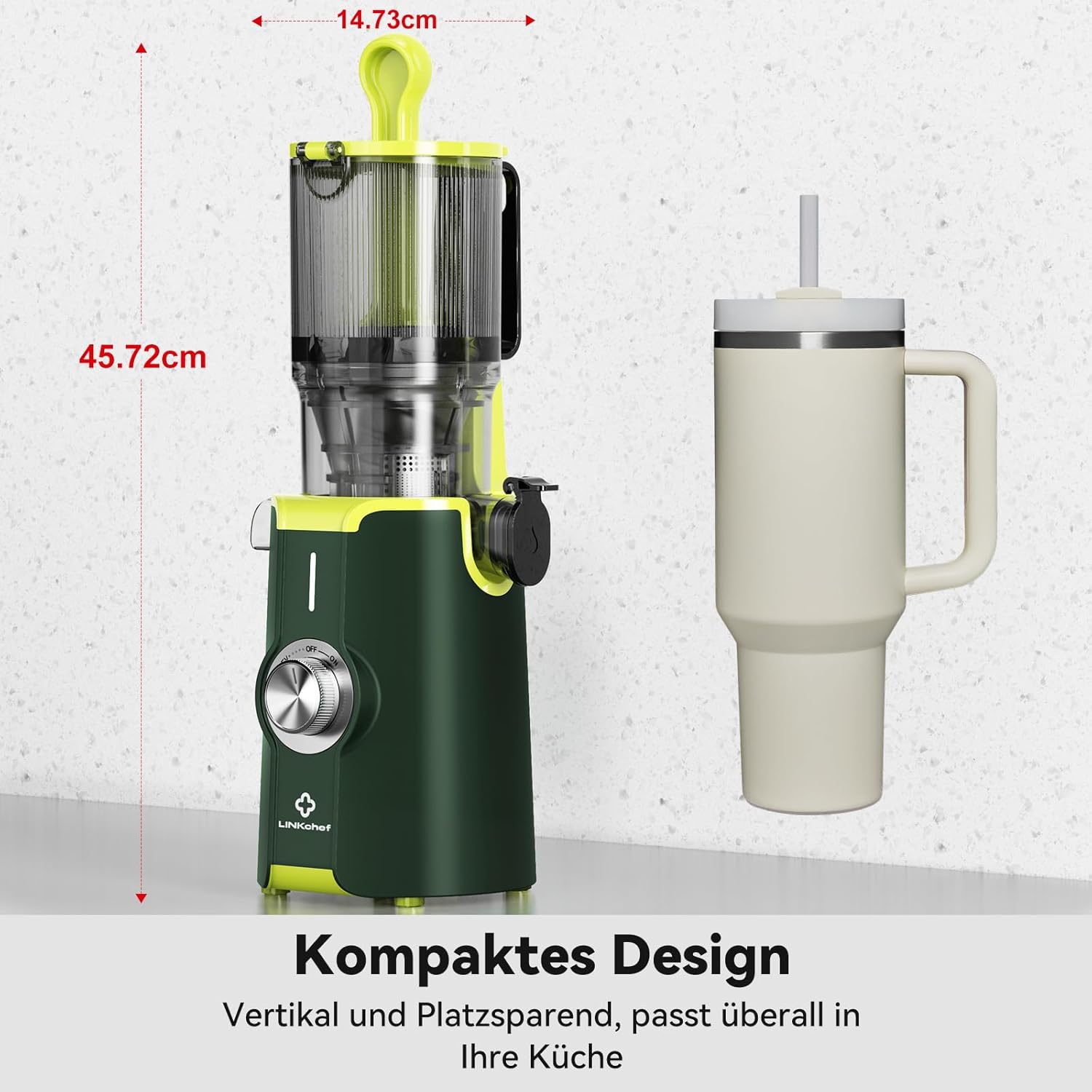 LINKChef Slow Juicer, Entsafter Gemüse und Obst, Testsieger mit 115 mm großem Entsafter, Kaltentsafter für ganze Früchte/Gemüse, Blitzreiniger, einfache Installation, BPA-frei, 200 W, Grün – Bild 11