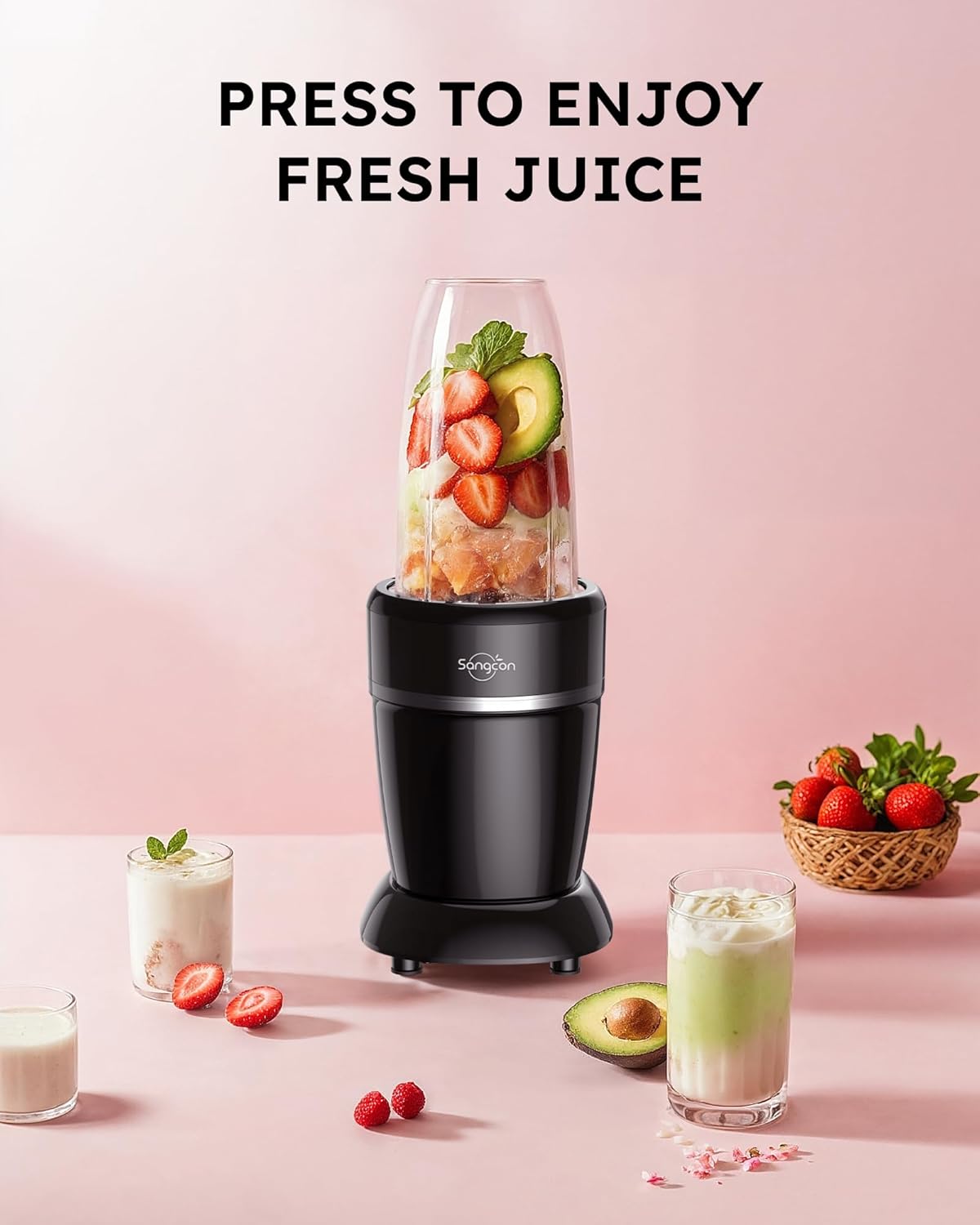 Sangcon 1000w Smoothie Blender (22000 U/Min) Mit 3 Bechern+2 Ausgussdeckeln+1 Aufbewahrungsdeckel+1 To-Go-Deckel,Tragbarer Mixer für Shakes und Smoothies,Persönlicher Smoothie Maker,Elektrischer Mixer – Bild 4