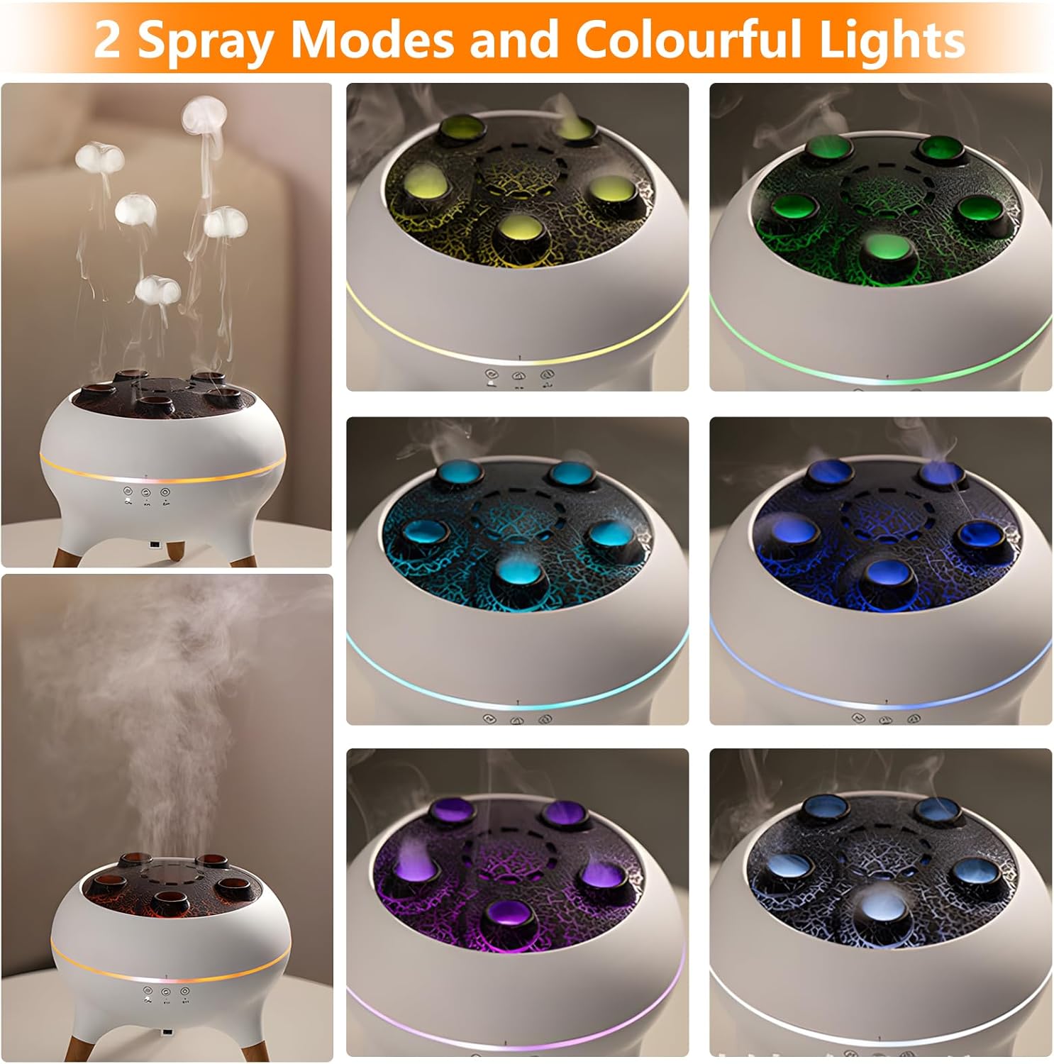 Flammen-Aroma-Diffusor, 250 ml, Luftbefeuchter Schlafzimmer, 2 Sprühmuster, Duftöl-Diffusor, Luftdiffusor-Luftbefeuchter mit 7 Farben, LED-Licht & Timing-Funktion, Entschärfer für Kinder – Bild 4