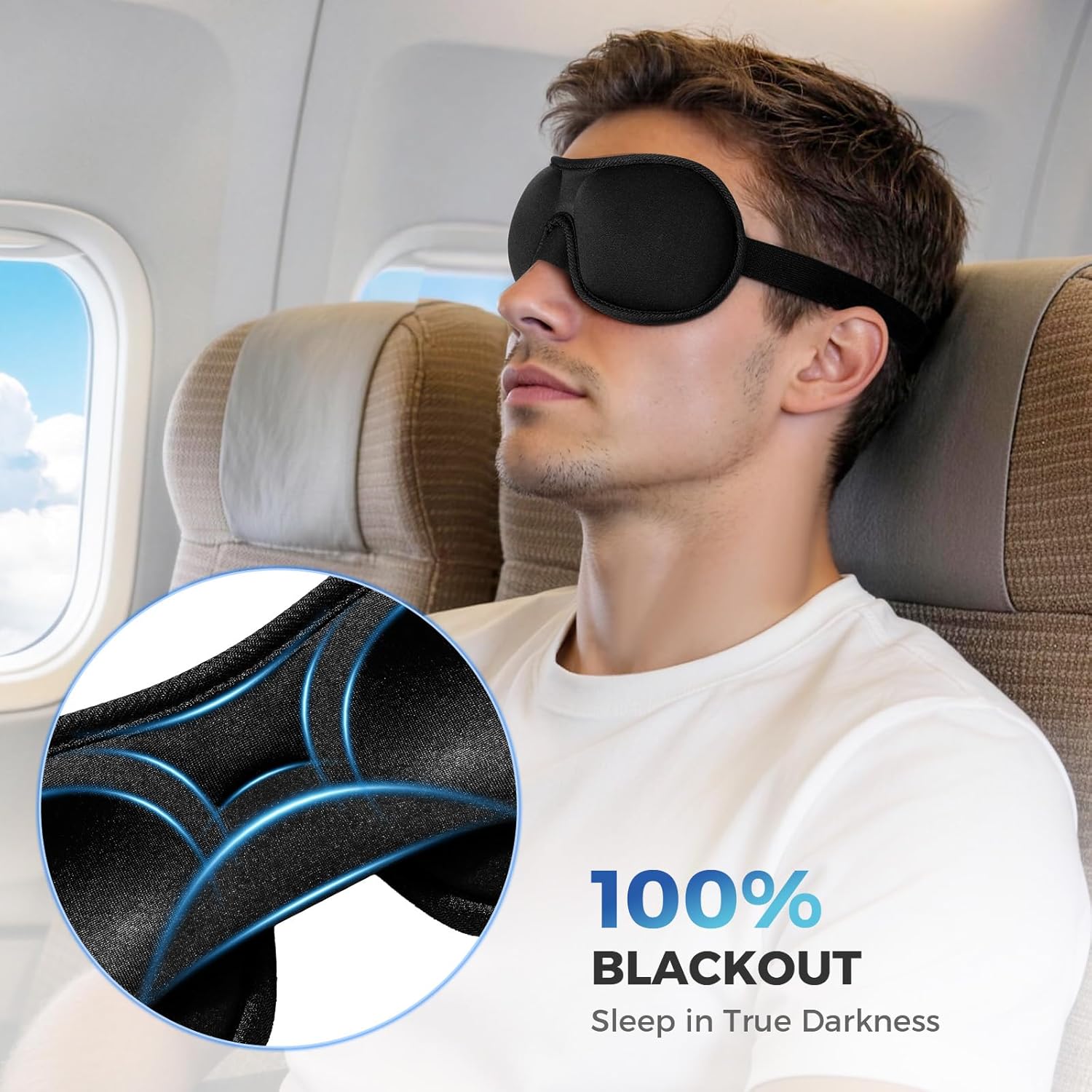 Brencco Schlafmaske für Herren Frauen – 2er-Pack Lichtblockierende, bequeme & ergonomische Augenmaske mit verstellbarem Gummiband für Reise, Flugzeug, Yoga, Nickerchen – Bild 2