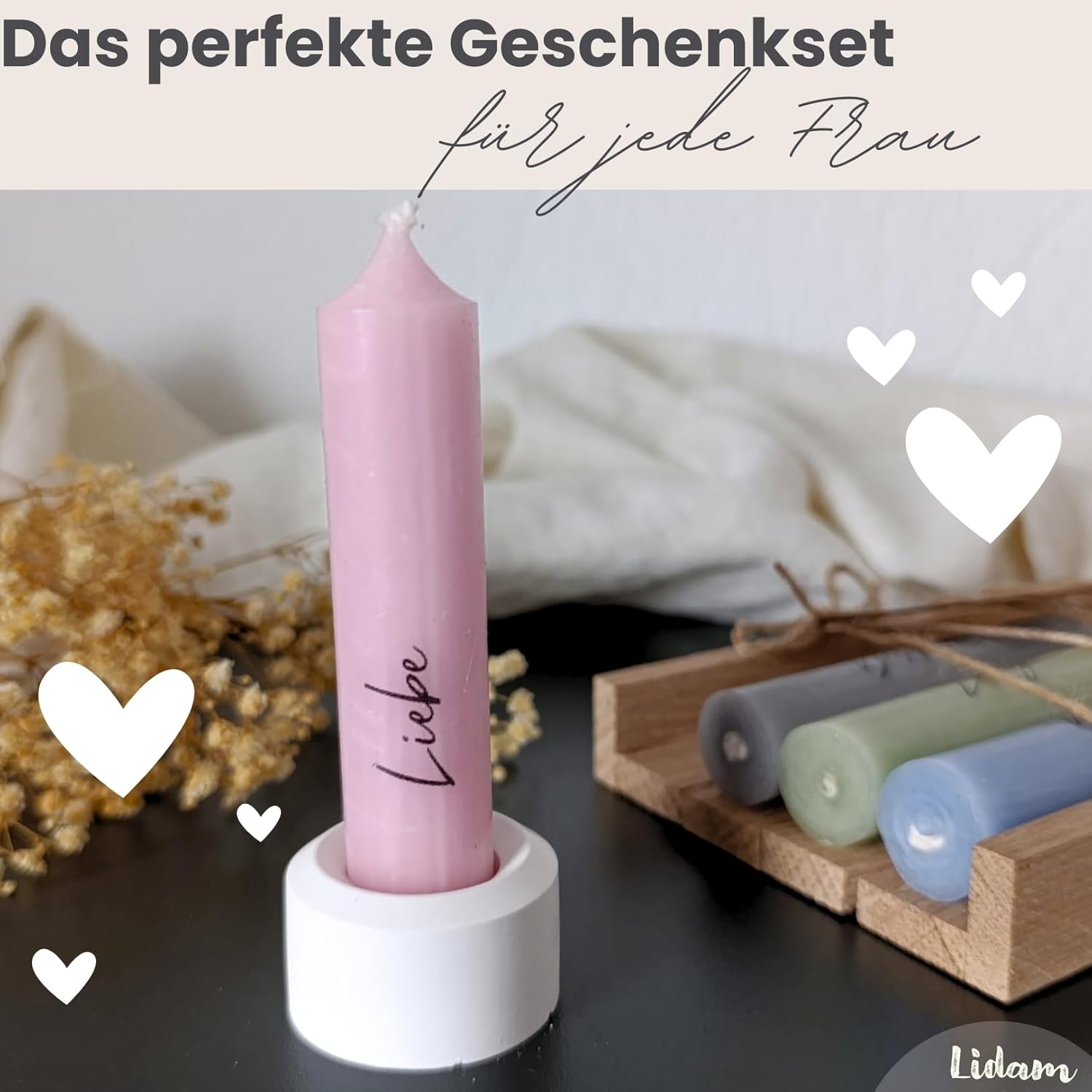 Kerzen-Geschenkset | Nehmen Sie, was Sie brauchen | Kerzenhalter & Trockenblumen – Stilvolle Geschenke für Frauen, Freundin, Geschenke für Mama, Lieblingsmensch, Geschenkset Frauen – Bild 2