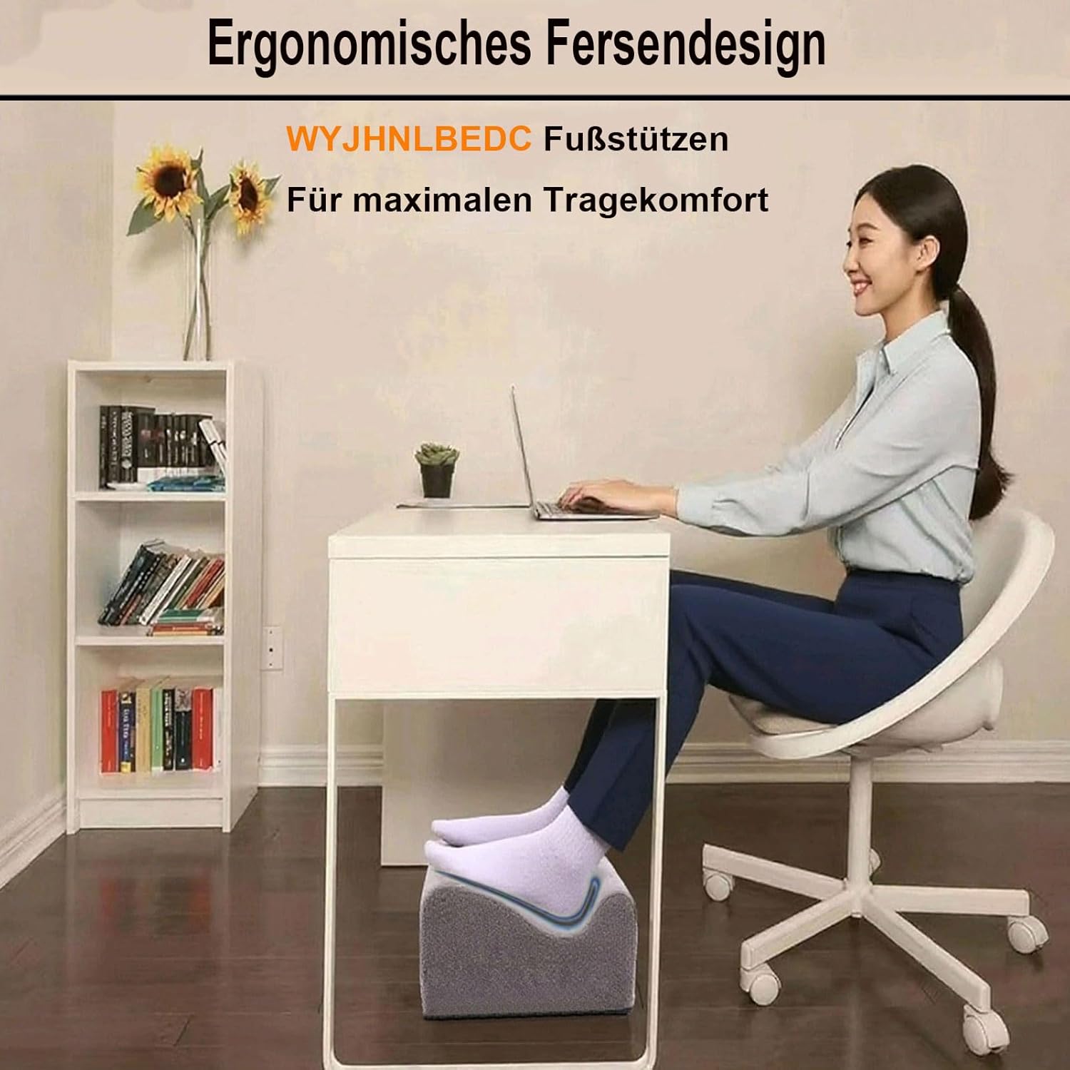 Fußstütze für den Schreibtisch, ergonomische Fußstützen für das Büro mit Premium-Schaumstoffkern und abnehmbarem Deckel, rutschfeste Fußstütze für unter dem Schreibtisch, Rücken- und Hüftschmerzen, dunkelgrau, mittel – Bild 2