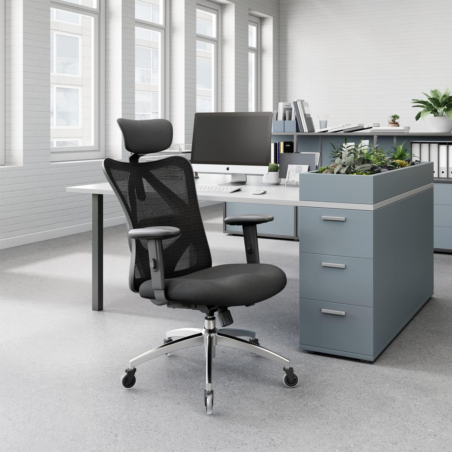 SIHOO Ergonomischer Schreibtischstuhl, Drehstuhl mit verstellbarer Lordosenstütze, Kopfstütze und Armlehne, Höhenverstellung und Wippfunktion, rückenschonender Bürostuhl, Belastbarkeit: bis 150 kg – Bild 2