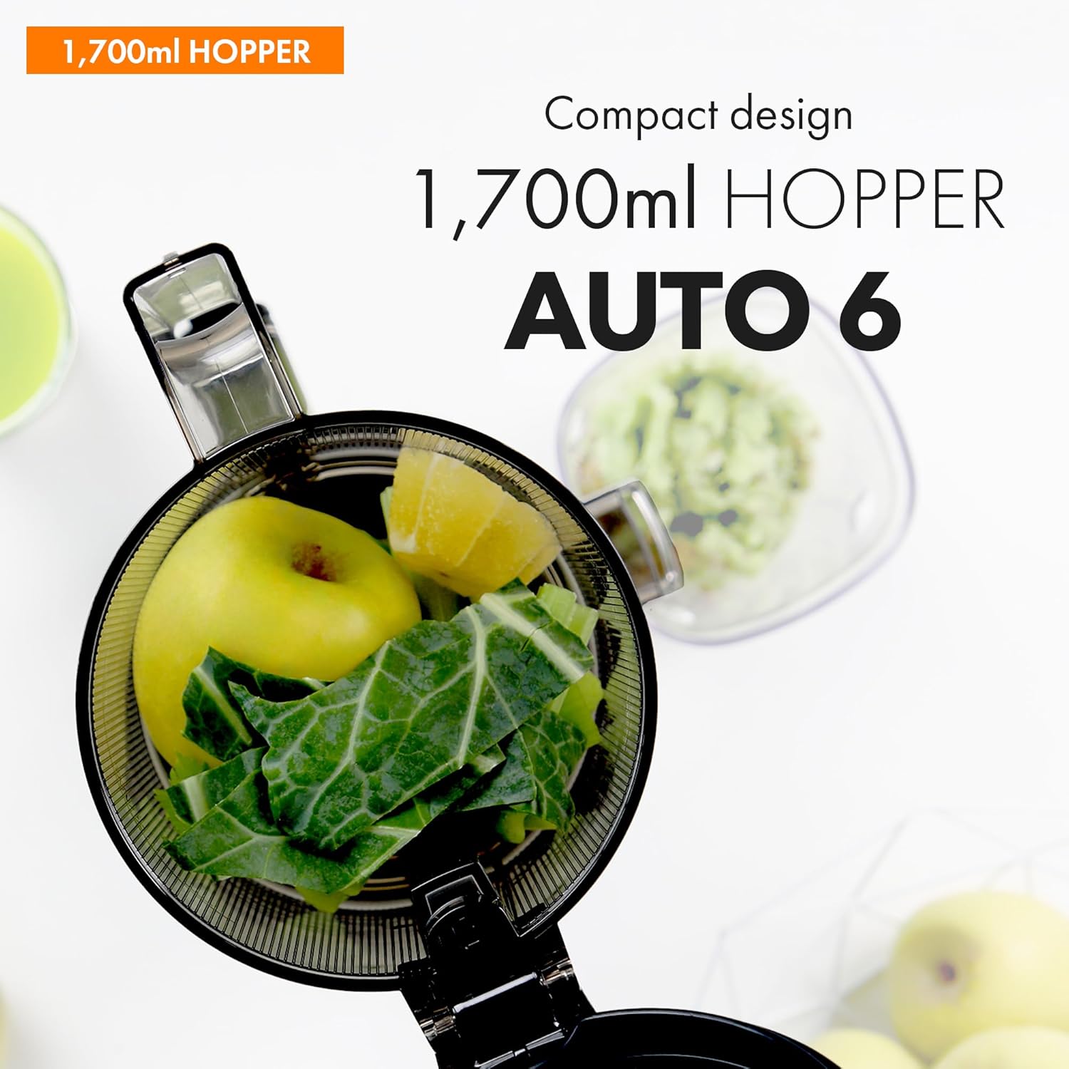Kuvings Slow Juicer AUTO6 | Entsafter Gemüse und Obst, Elektrische Kaltpresse, Ruhiger Motor, Leicht zu Reinigen, Saft & Sorbet, 1.7L, BPA Frei, Schlankes Design, 200 Watt (Matt Gunmetal)_KHS-660SE – Bild 4
