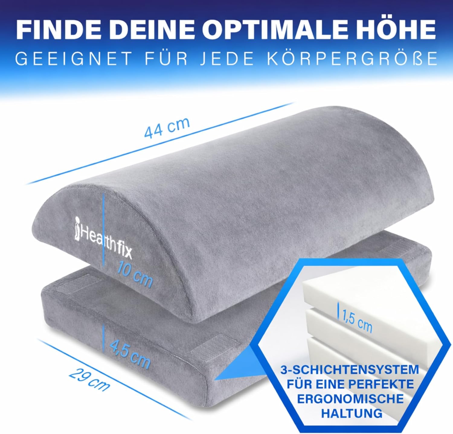 Healthfix Fußstütze Schreibtisch ergonomisch höhenverstellbar, warme Füße dank Fußtasche, Fußablage für Büro und Homeoffice (Grau) – Bild 4