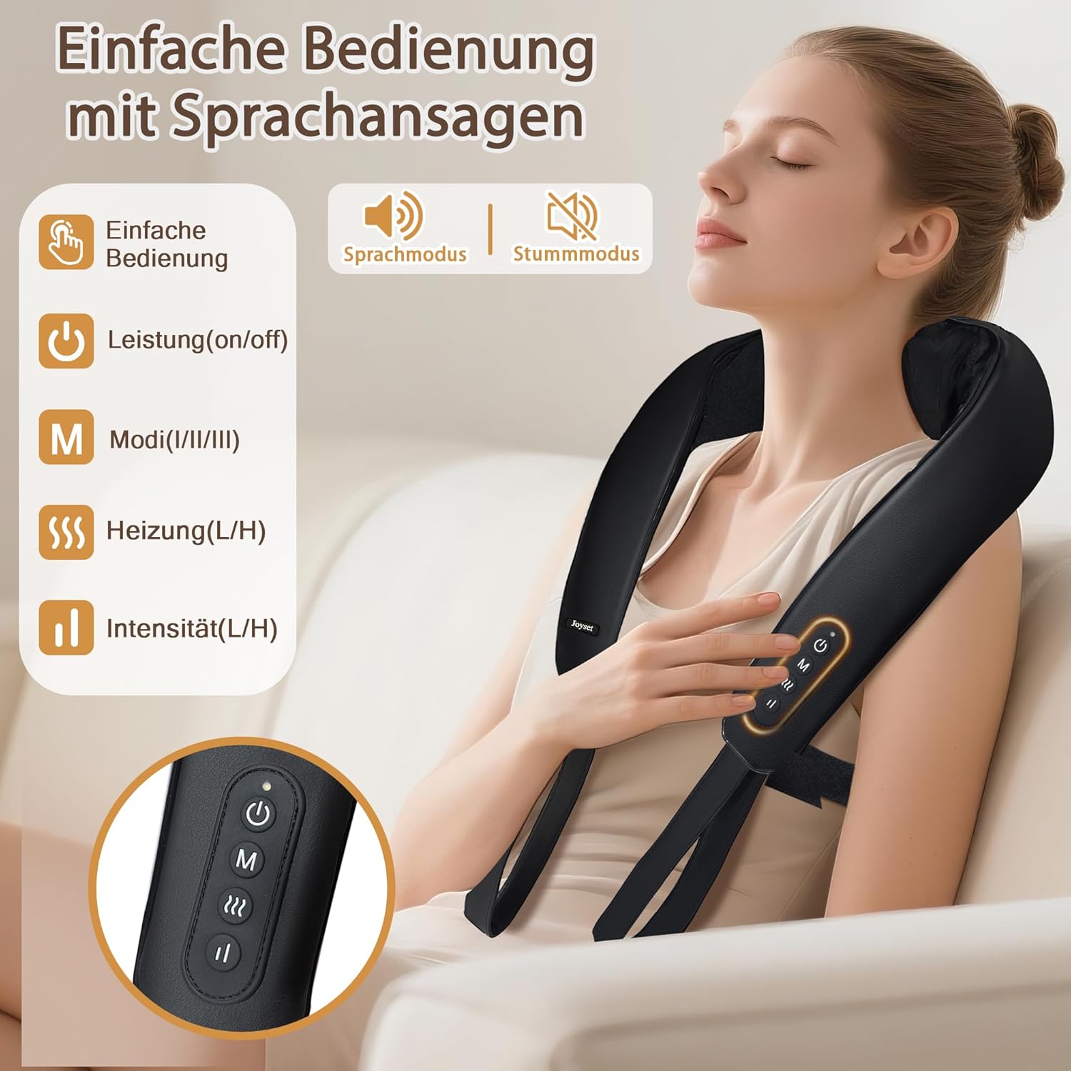 Joyset Shiatsu Massagegerät 4D, kabelloses Nackenmassagegerät mit Wärme für Nacken und Rücken zur Schmerzlinderung, Nackenmassage für Nacken, Schulter, Rücken, Geschenke für Frauen Männer – Bild 2