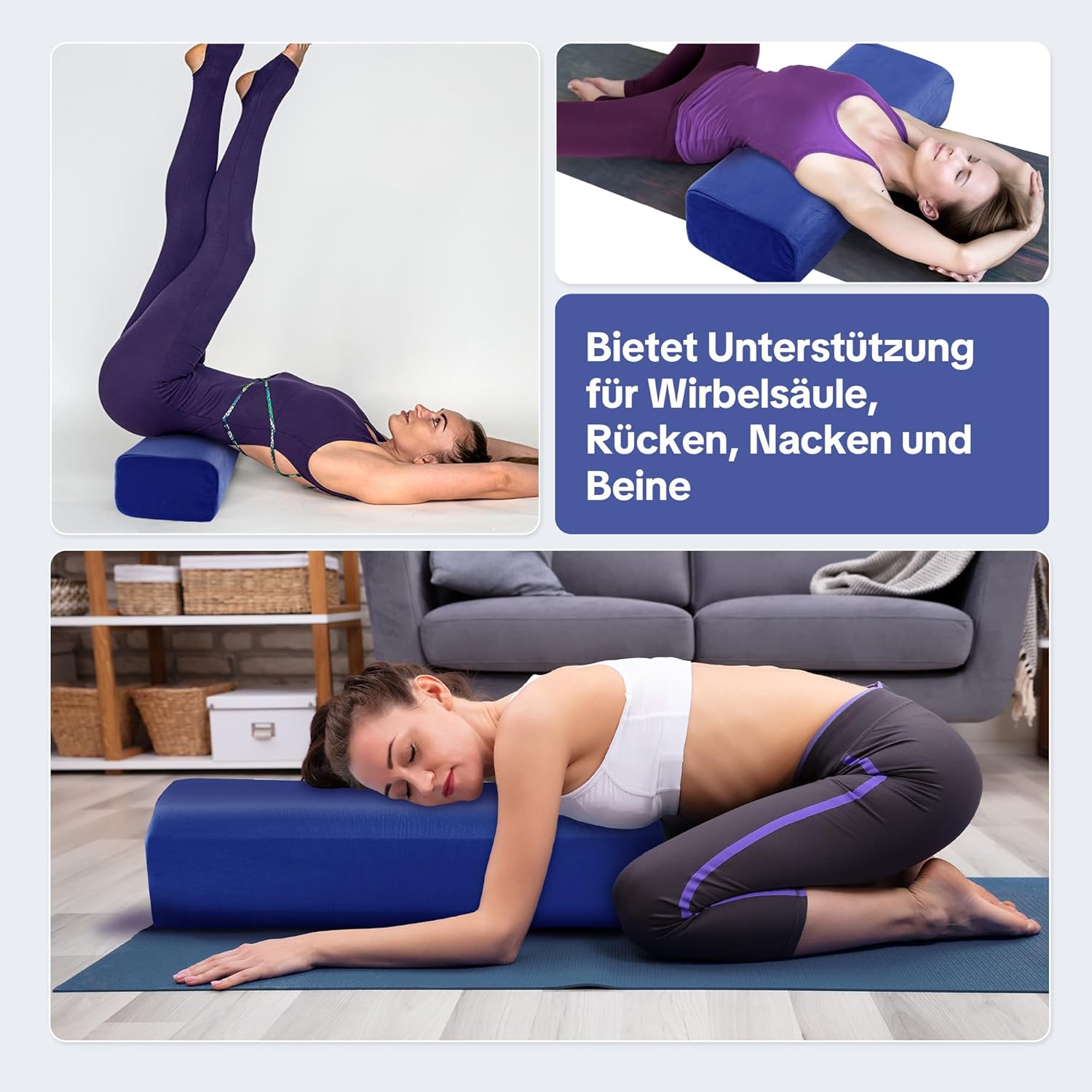 Yoga-Pad-Kissen, rechteckiges Yoga-Bolster mit einteiligem Schaumstoffkern und Tragegriff, Meditationskissen mit waschbarem Bezug für erholsames Yoga und Meditation – Bild 3
