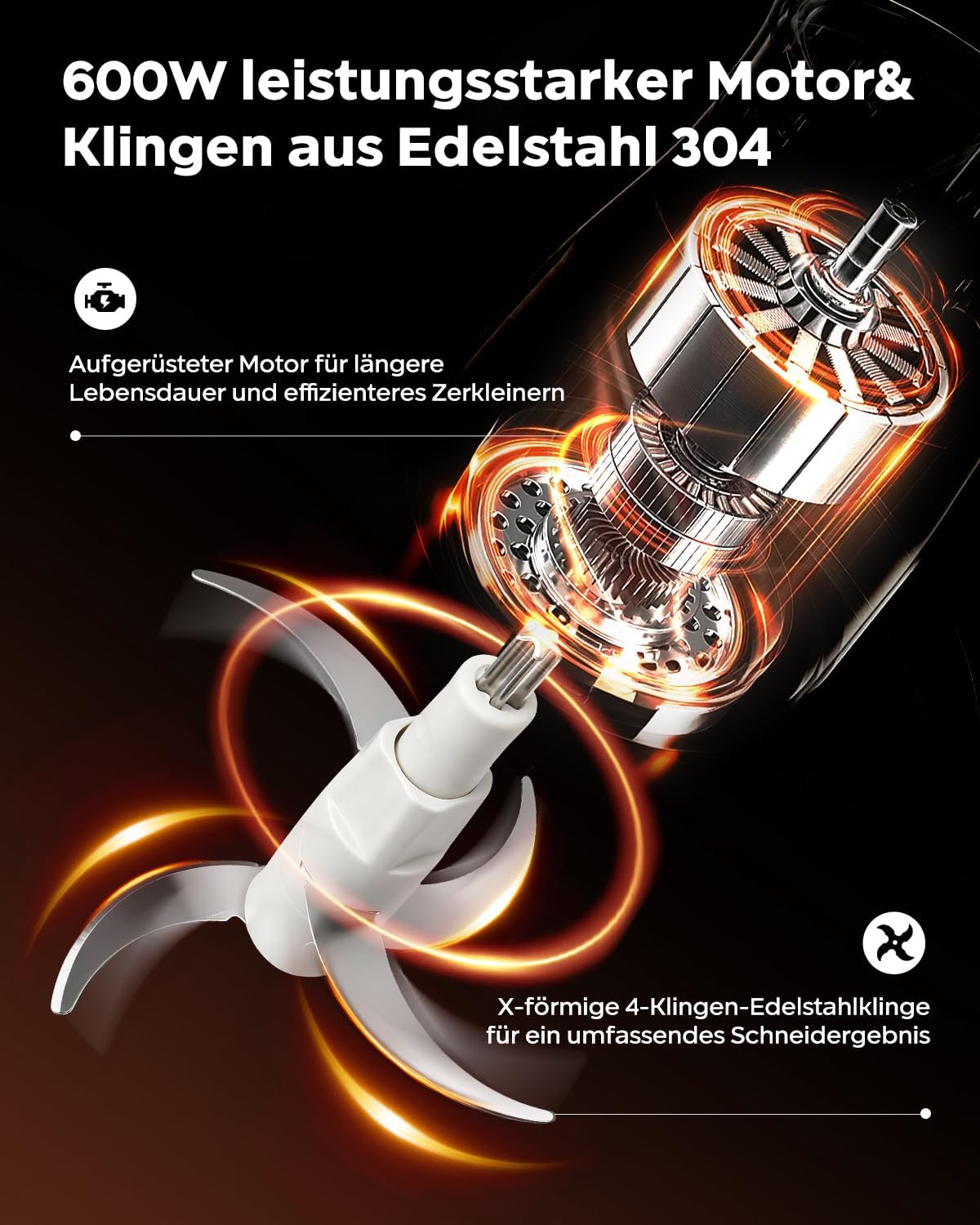 Bear 2L + 1,8L Elektrischer Minizerkleinerer 600W 2 Geschwindigkeitsstufen Zerkleinerer mit 4 Edelstahlklingen und Fleischwolf, Glasbehälterzerkleinerer für Fleisch, Babynahrung, Obst, Gemüse – Bild 6