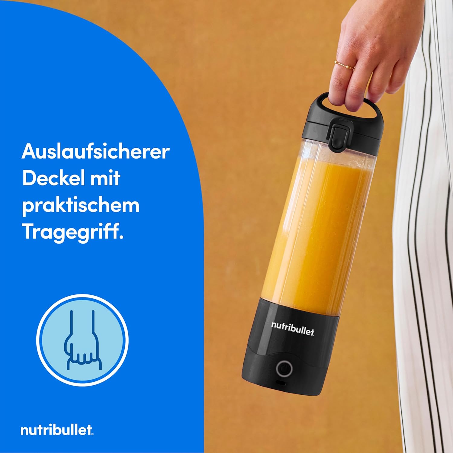 Nutribullet Tragbarer Smoothie-Maker to Go, 475 ml BPA-freier Becher, kabellos, wiederaufladbar für 15+ Mixen, tragbarer Mini-Mixer für Mix & Go, zerkleinert Eis und Obst, Schwarz, NBP003B – Bild 4