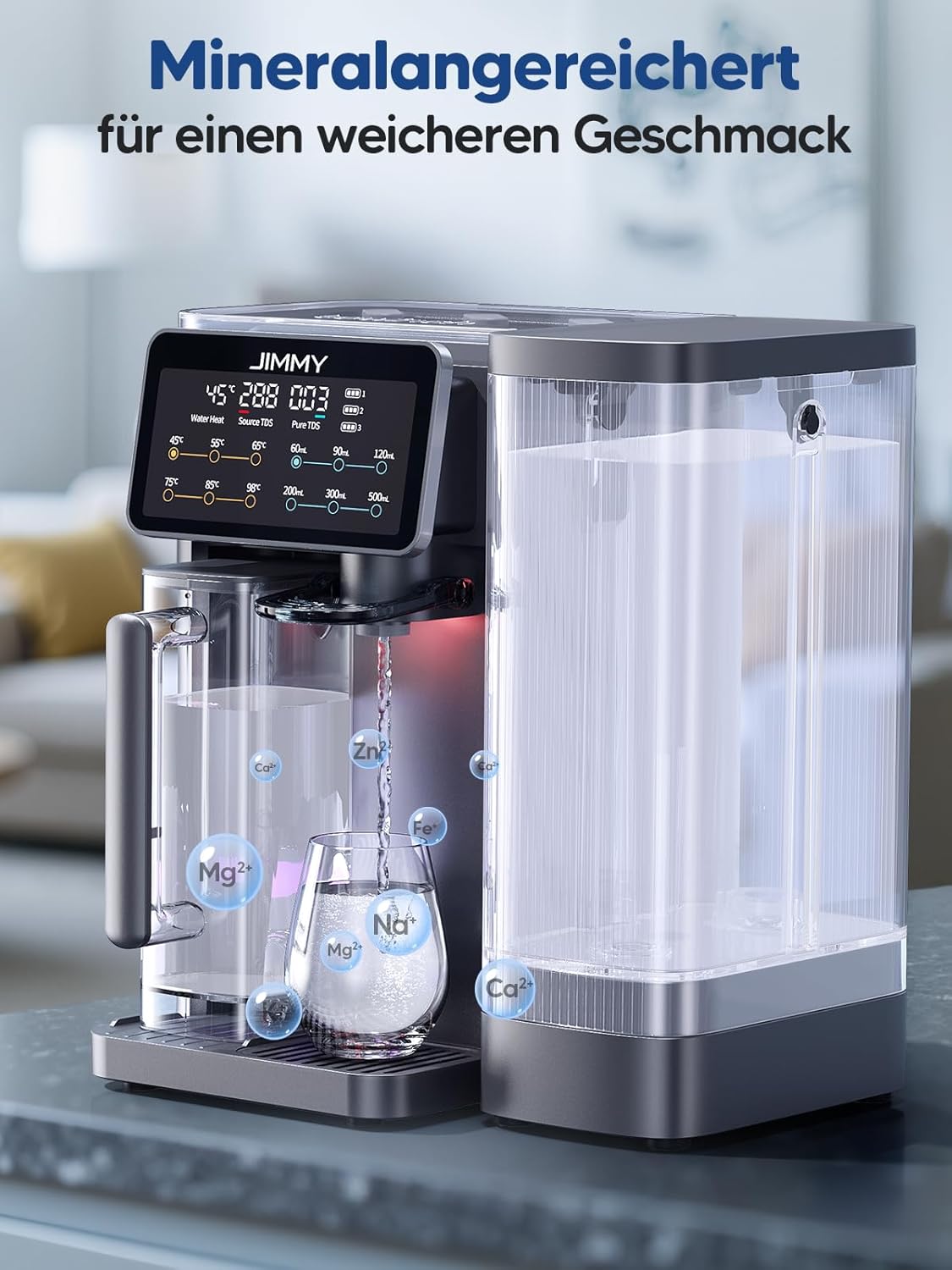 Jimmy R9 Osmosesystem-Trinkwasser-Arbeitsplatte, Umkehrosmosesystem-Wasserfilter, mit Heißwasserspender, 7-Stufen-Filterung von Umkehrosmose und Mineralien, UV, 3S-Heizung, 7 Temperaturoptionen, Echtzeit-TDS-Monitor – Bild 5