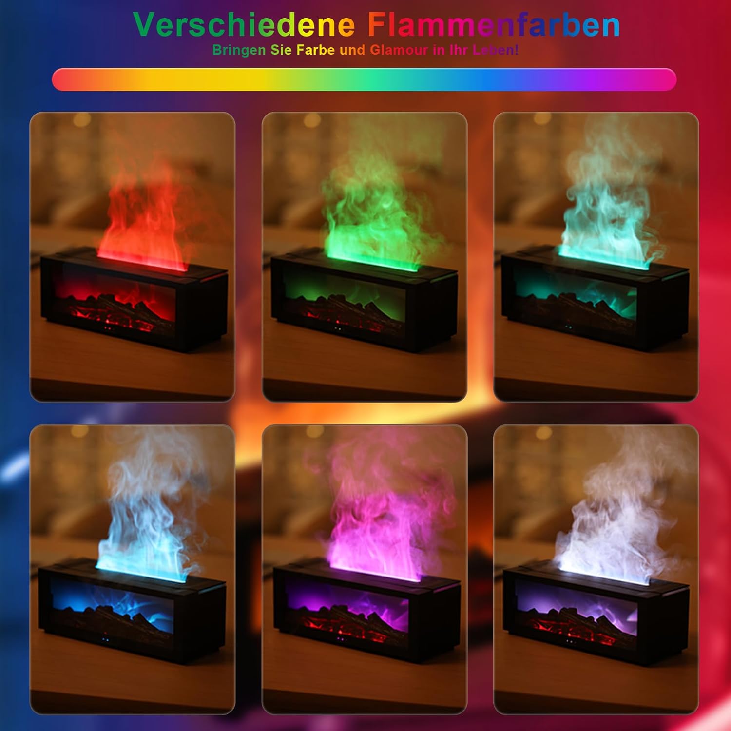 Aromadiffusor mit LED-Kamin, Duftöldiffusor für ätherische Öle mit 7-Farben-Lichtflammeneffekt, 150 ml Luftbefeuchter mit Fernbedienung, 4 Timer, wasserlose Abschaltautomatik (Schwarz) – Bild 3