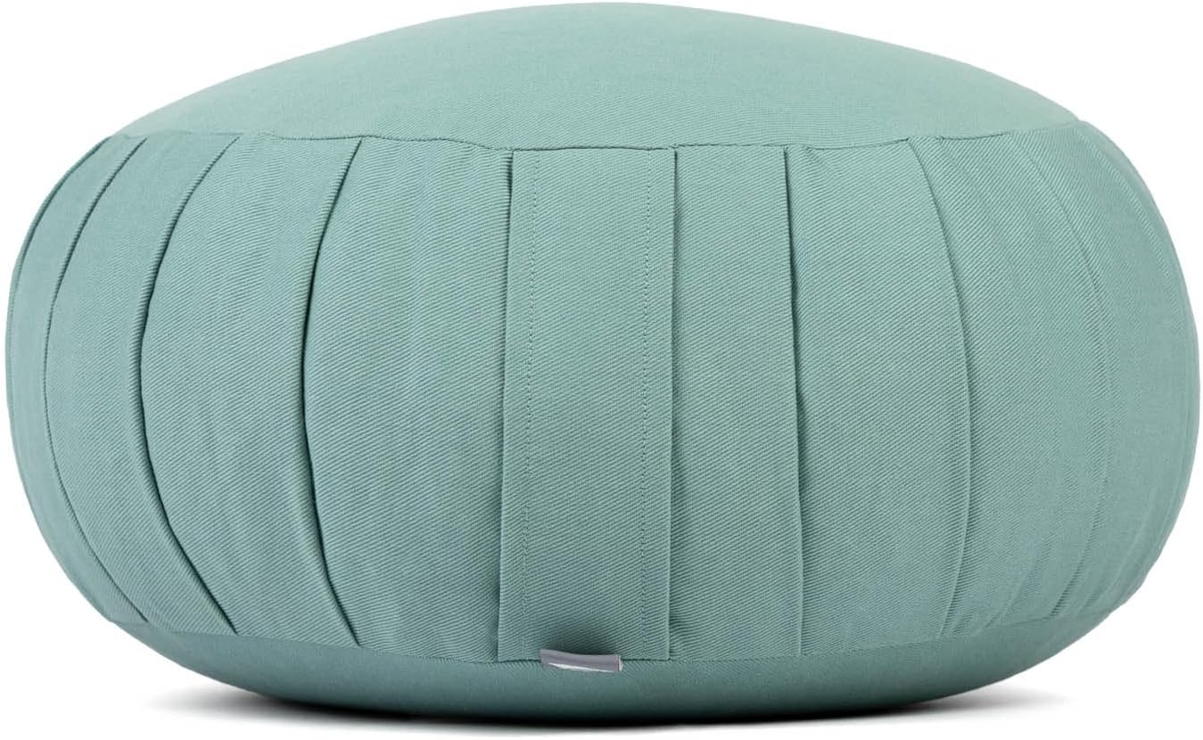 Bodhi Zafu Eco Meditationskissen, klassisches traditionelles Yogakissen rund mit Dehnfalten, Bezug aus 100 % Bio-Baumwolle, hohes Yoga-Sitzkissen mit Bio-Dinkelfüllung, Sitzhöhe 19 cm