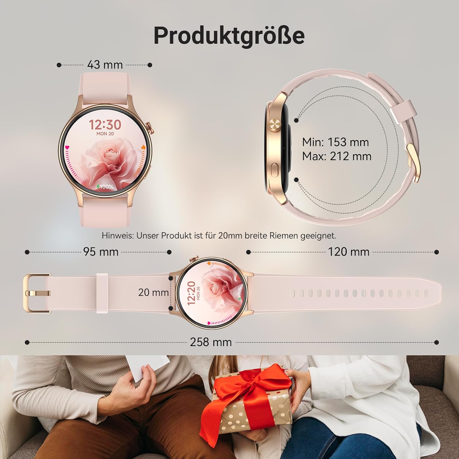 Runde Smartwatch für Damen mit Telefonfunktion, 1,32 Zoll AMOLED-Display, Fitnessuhr mit 110+ Sportmodi & 3ATM, Uhren Damen Herren für iOS/Android, Schrittzähler mit Herzfrequenzmesser/SpO2/Schlafmonitor – Rosa – Bild 8