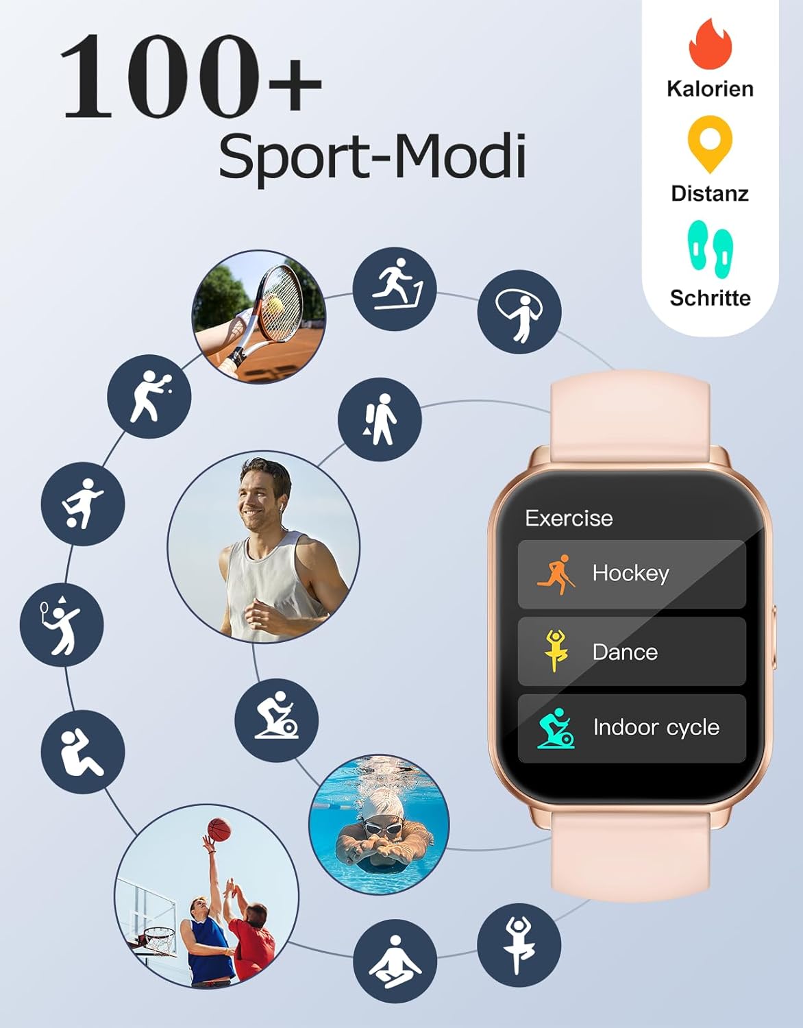 RUIMEN Smartwatch mit Telefonfunktion, Smartwatch für Damen, 1,85 Zoll HD-Bildschirm, Fitnessuhr mit SpO2-Überwachung, Herzfrequenzmesser, Schlafmonitor, Schrittzähleruhr, 110+ Trainingsmodi für Android iOS (2 Bänder) – Bild 3
