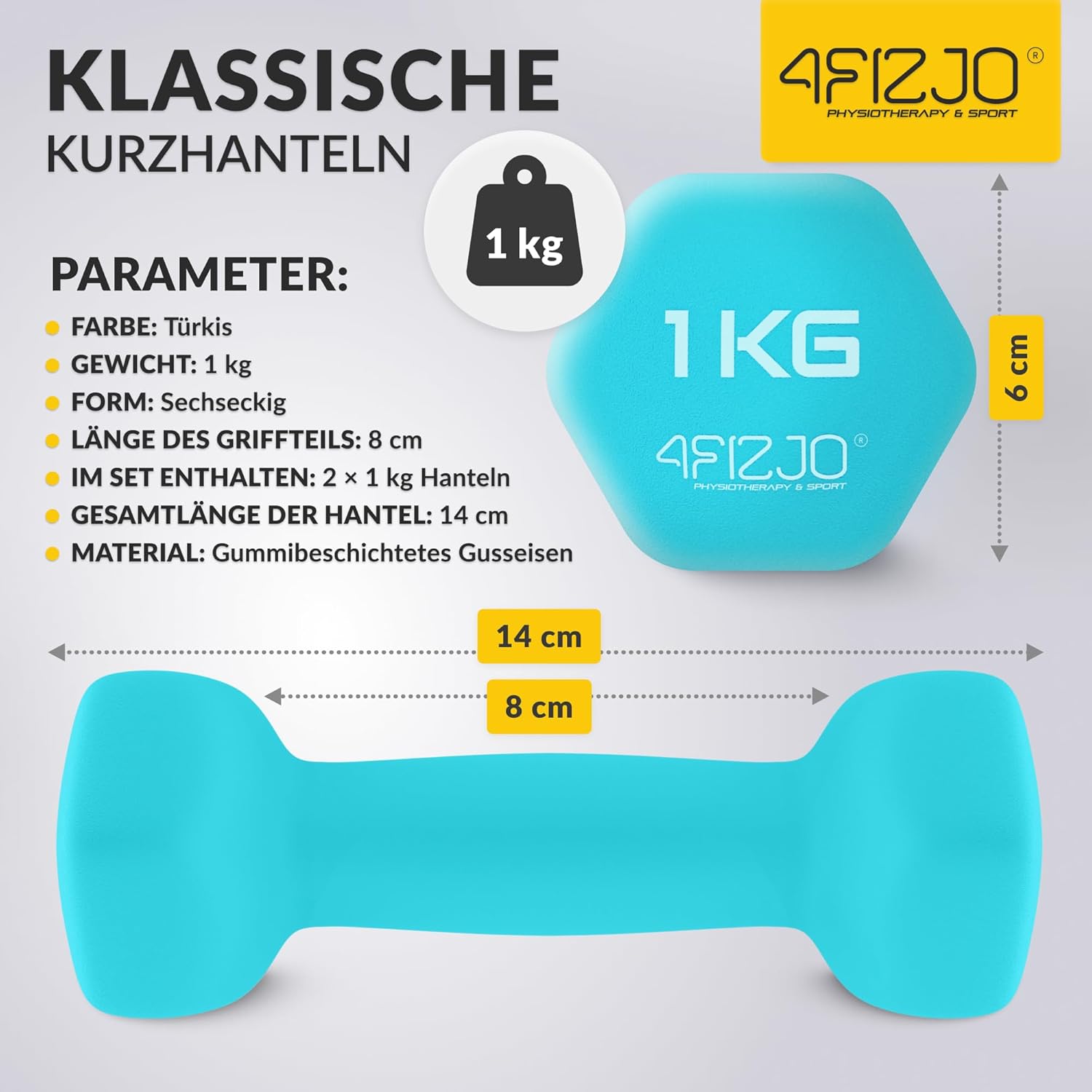 4FIZJO Klassisches Hantelset, Gusseisenhanteln mit Neoprenbeschichtung, Hanteln, Gewichte, Hantel Damen, angenehme Haptik, Aerobic, Ausdauer- und Rehabilitationstraining – Bild 5