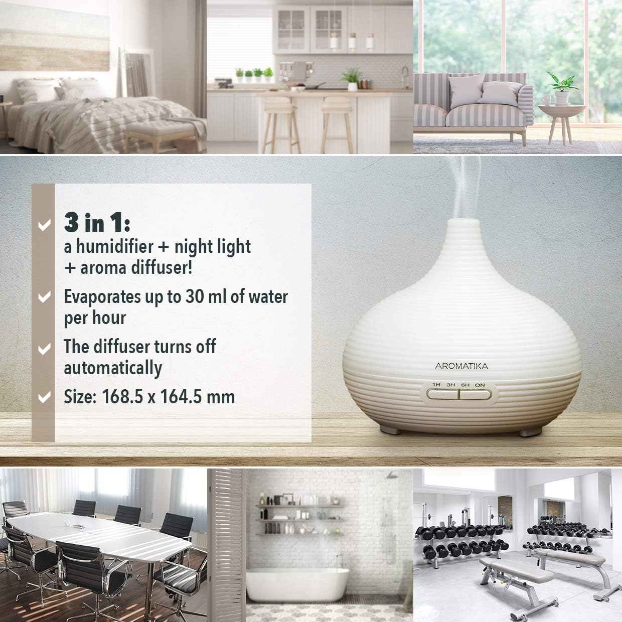 Luftbefeuchter für ätherische Öle 300 ml für Aromatherapie – LED – Ultraschall zur Befeuchtung und Aromatisierung – Aromadiffusor für Raum – Zuhause – Büro – Aromalampe elektrisch – Bild 3