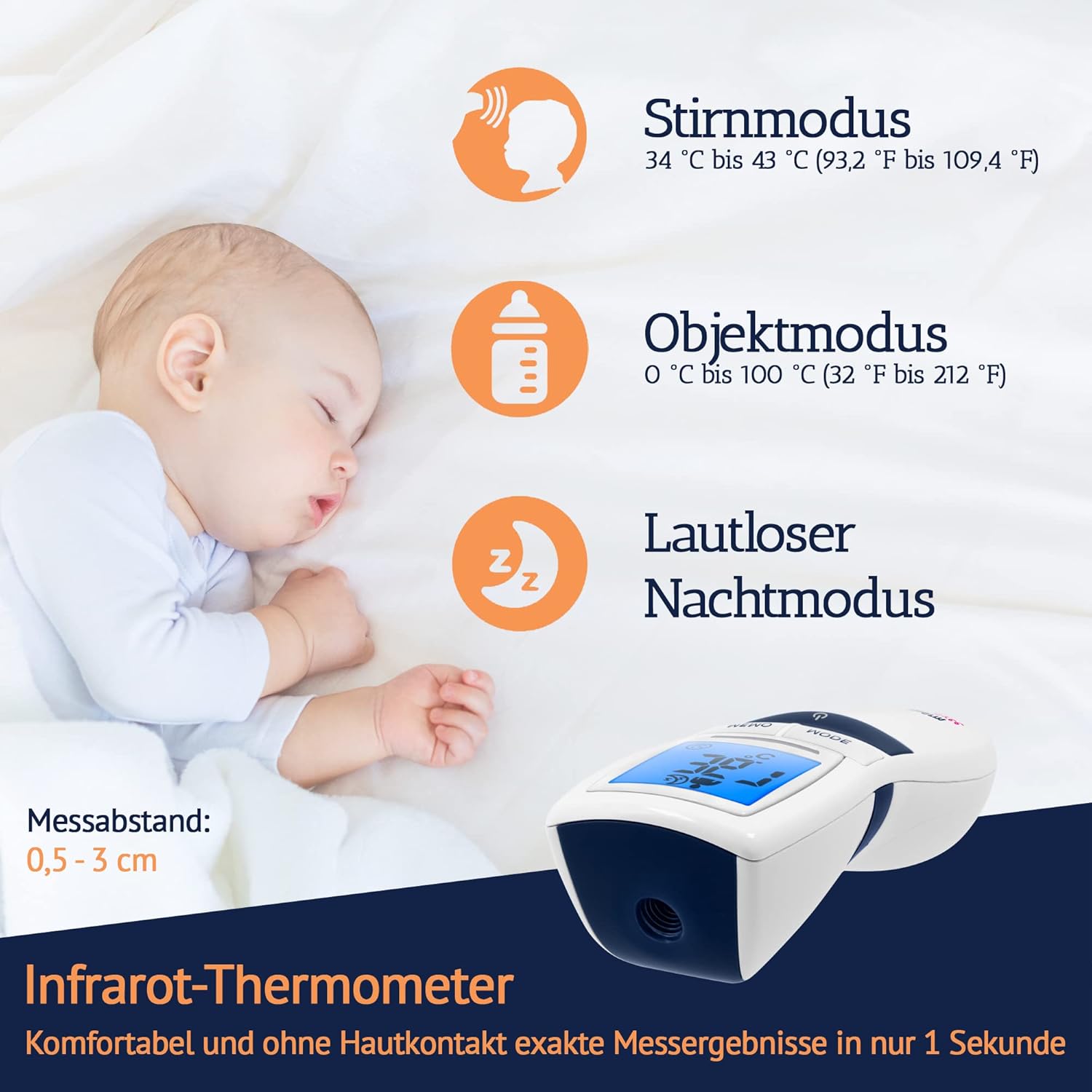 Domotherm Free Fieberthermometer, kontaktloses Infrarot-Thermometer, Baby, Kinder, Erwachsene, Stirnthermometer, Messung in 1 Sekunde – Bild 3