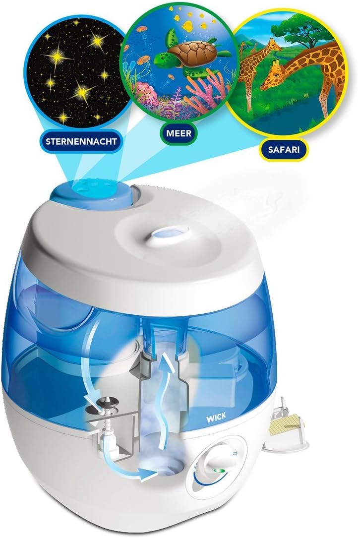 Wick SweetDreams Kaltluftbefeuchter mit Lichtprojektion – für Kinderzimmer und Babyzimmer – für Räume bis 35 m² – Pad mit ätherischen Ölen inklusive – leise Ultraschall-Technologie – WUL575 – Bild 3