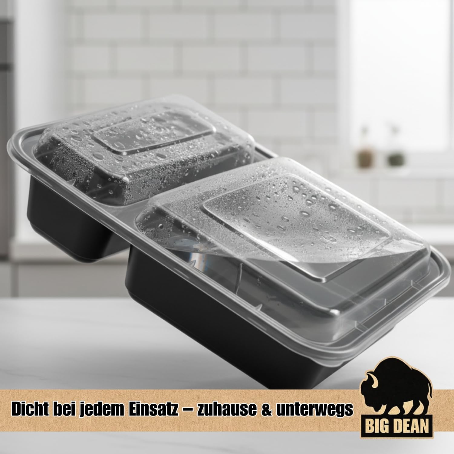 BigDean Packung mit 10 wiederverwendbaren Meal-Prep-Boxen mit Deckel und 2 Fächern – robuste Meal-Prep-Boxen, stapelbare Meal-Prep-Dosen und Lebensmittelbox – mikrowellen-, gefrier- und spülmaschinenfest – Bild 6