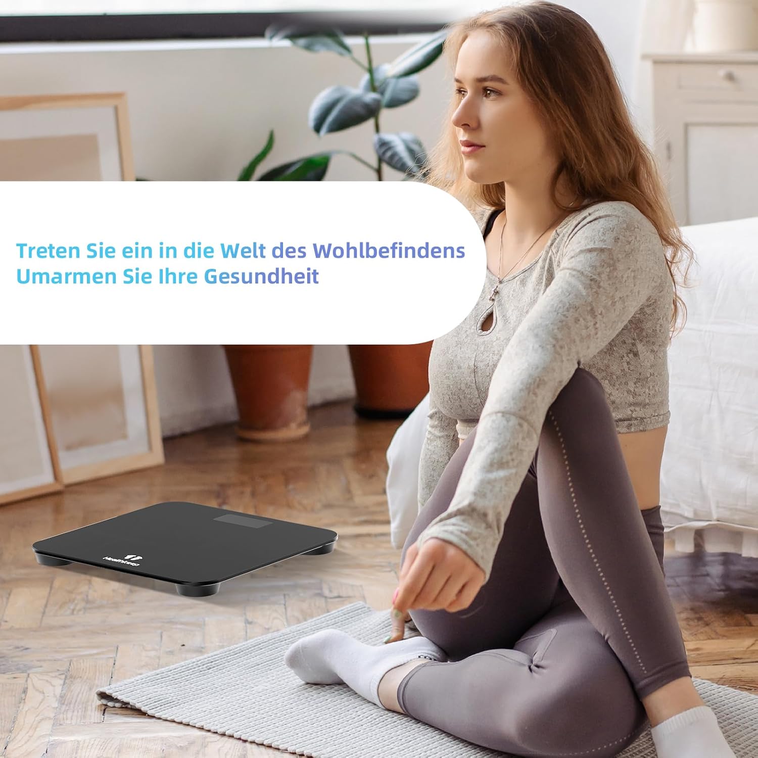 Personenwaage von Healthkeep – Digitale Körperwaage mit hochpräzisen Sensoren, Tragkraft bis 180 kg, Digitalwaage mit klarem LED-Display, Personenwaage aus kompaktem Hartglas 26 x 26 cm, Schwarz – Bild 7