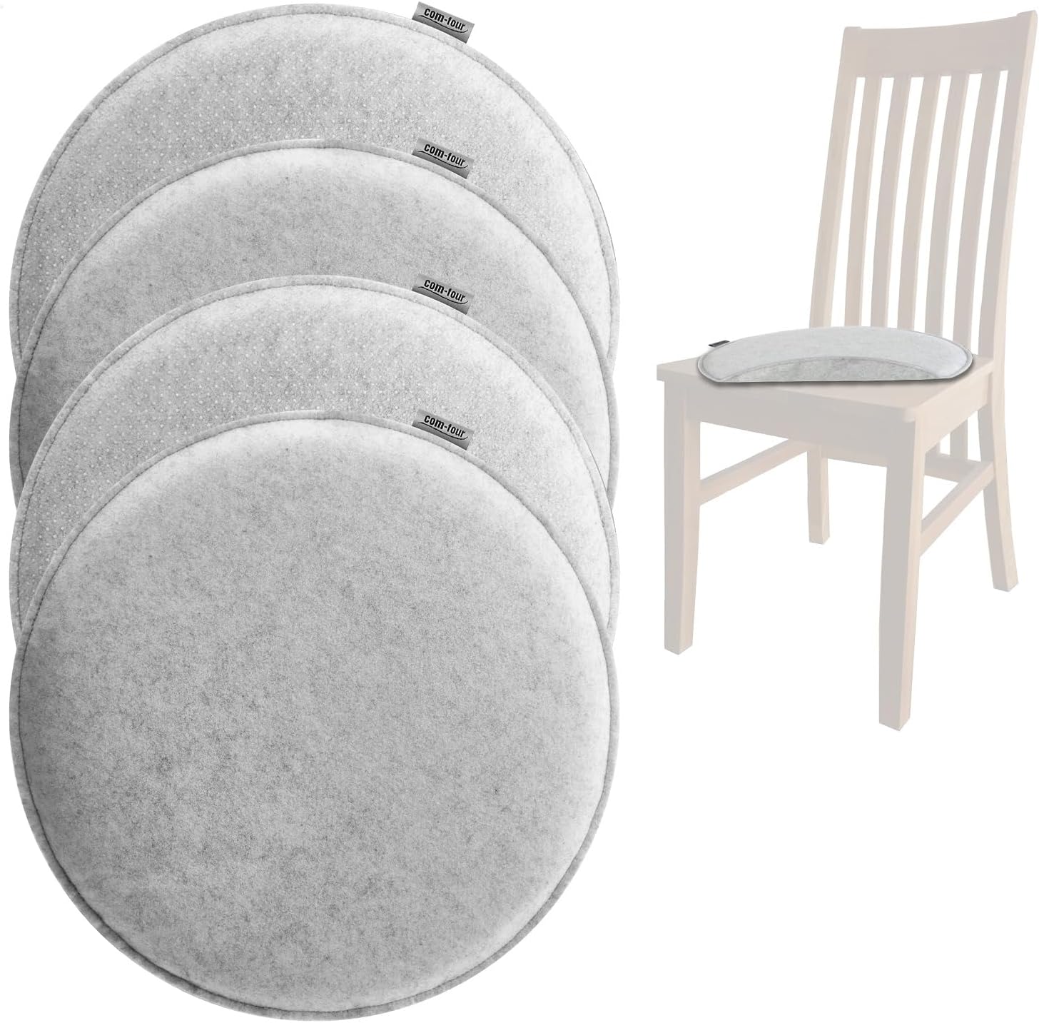 com-four 4 x Sitzkissen aus Filz, Ø 40 cm, gepolsterte Stuhlauflage, runde Sitzauflage für Esszimmer, Garten, Balkon, rutschfeste Unterseite mit Rutschschutz – Bild 7