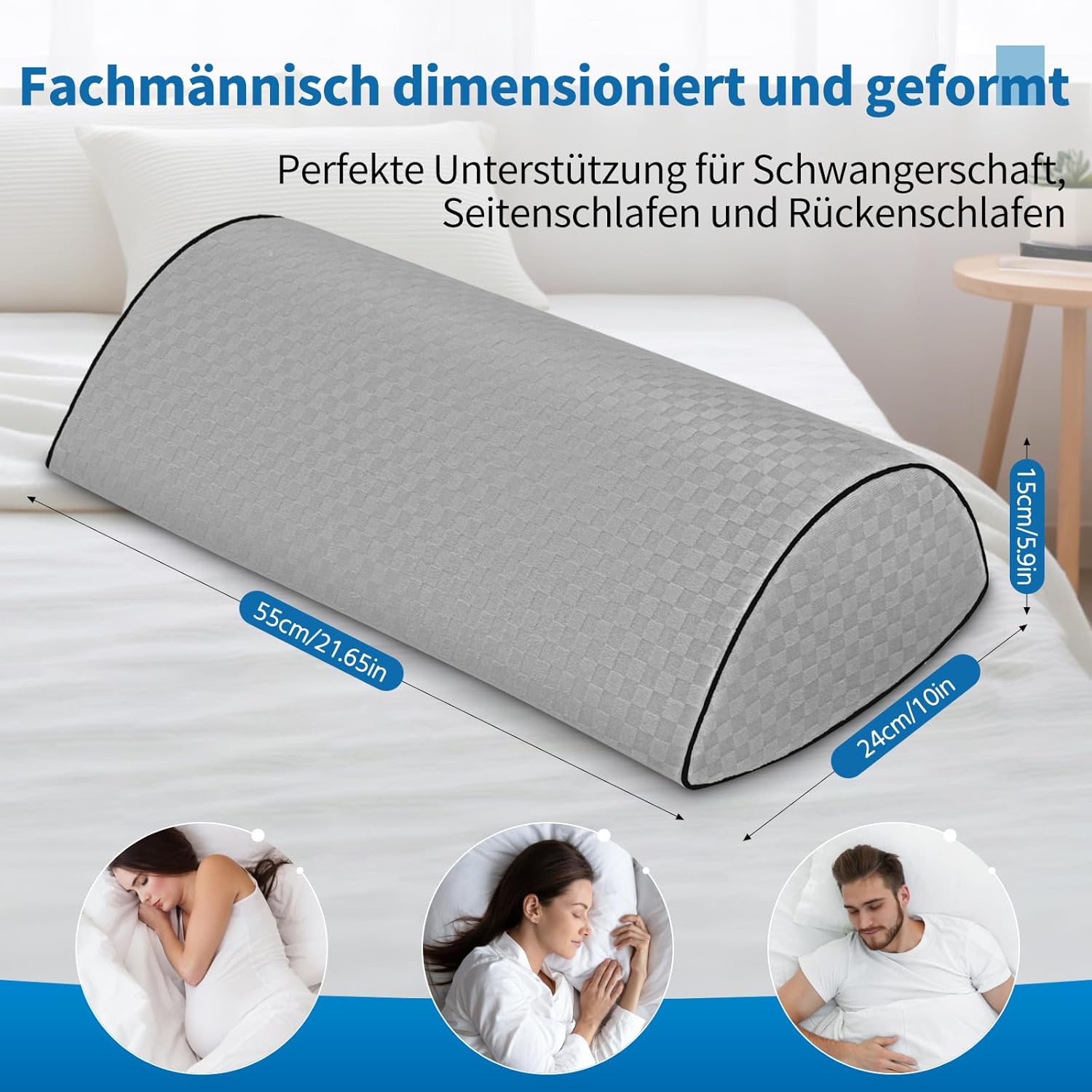 Kniekissen für Seitenschläfer, Memory-Schaum-Kissen für Hüft- und Rückenschmerzen, Keilkissen für Rückenposition, ergonomische Schlafunterstützung (grau) – Bild 2