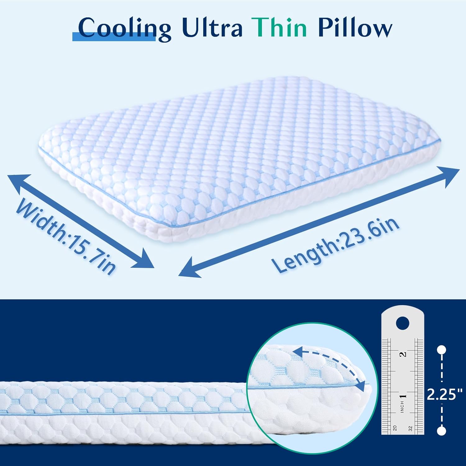 Ultradünnes, kühlendes Memory-Schaum-Kissen für Bauchschläfer und Rückenschläfer/Flachkissen 2,25 Zoll, Bauchschläferkissen, Stoffbezug, waschbar, orthopädisches Kissen 40 x 60 cm zum Schlafen – Bild 3