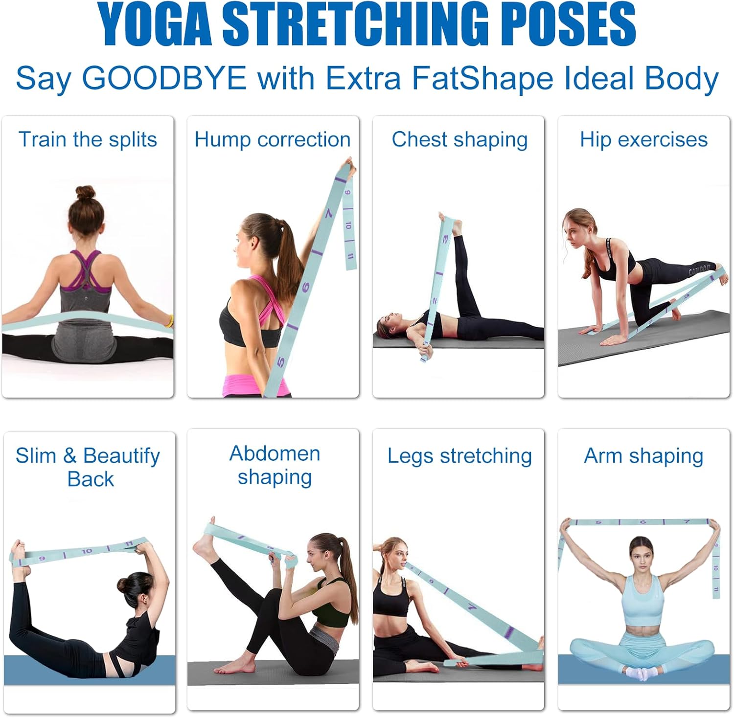 Stretchband mit 11 Schlaufen, Yoga-Stretchband, Yoga-Stretchgurt, Fitnessbänder, Yoga-Stretchgurt, Yoga-Gurt mit Schlaufen für Pilates, Tanz, Gymnastik, effektives Dehnen – Bild 5